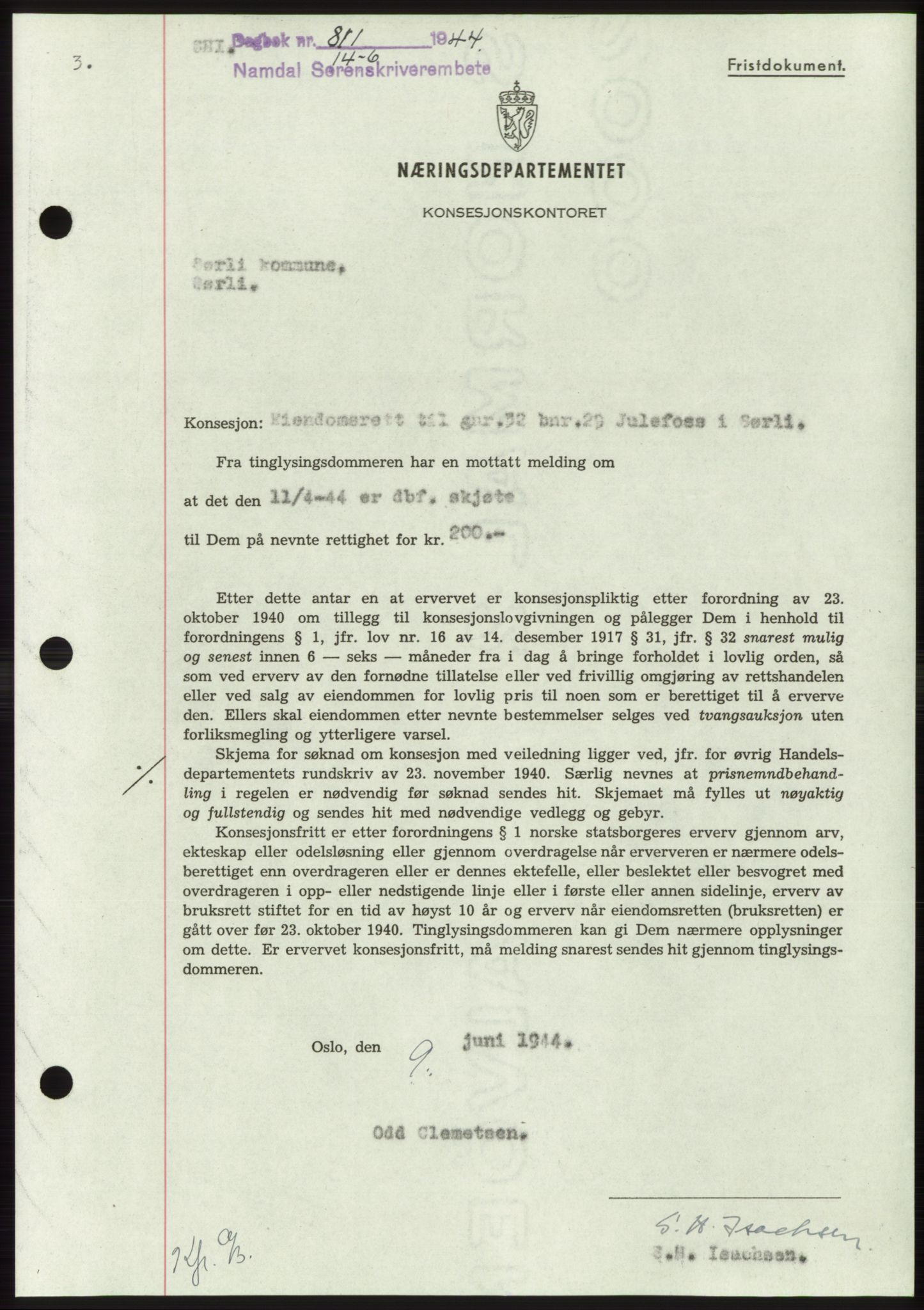 Namdal sorenskriveri, SAT/A-4133/1/2/2C: Pantebok nr. -, 1944-1945, Dagboknr: 811/1944