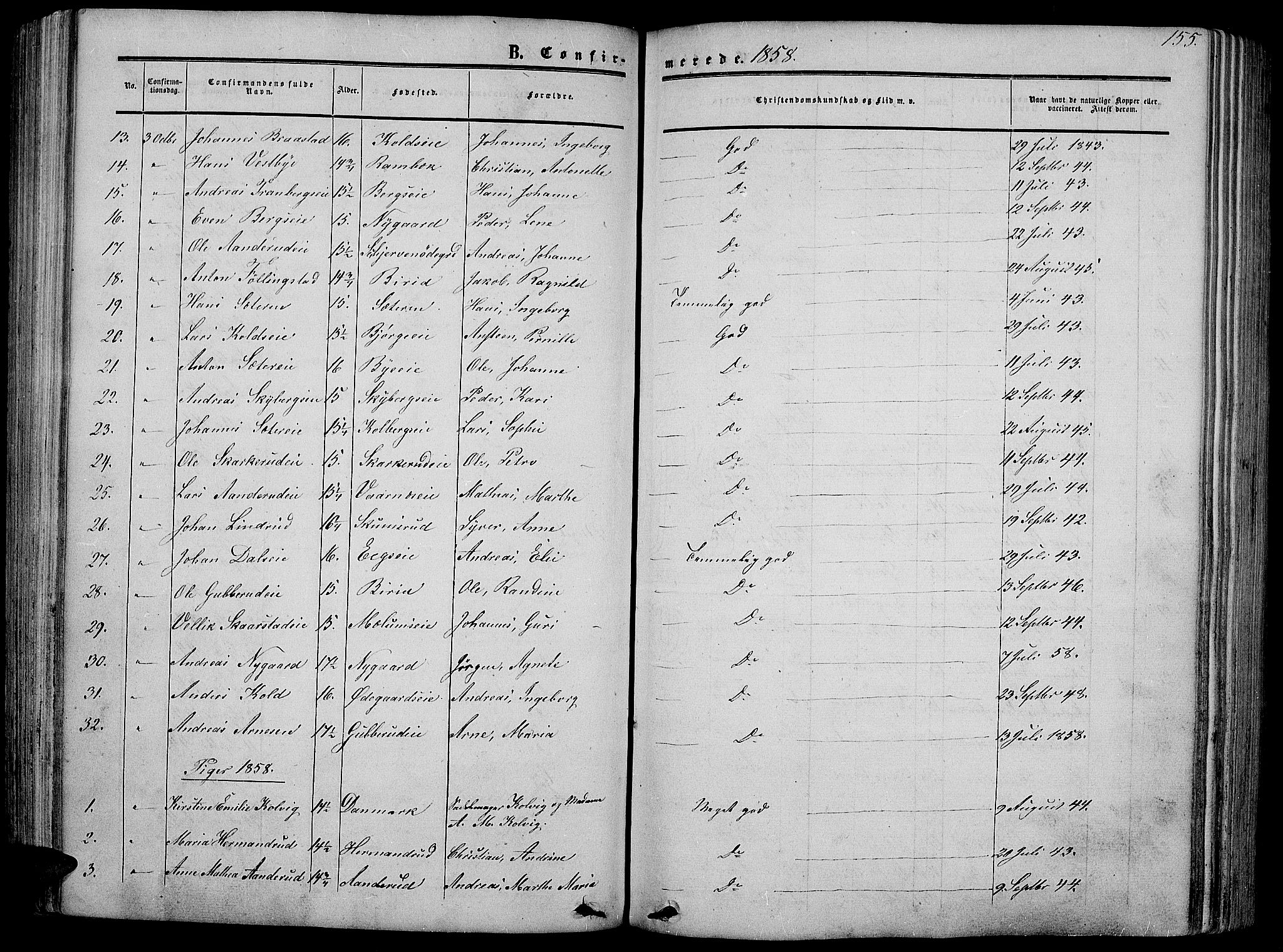 Vardal prestekontor, AV/SAH-PREST-100/H/Ha/Hab/L0005: Klokkerbok nr. 5, 1854-1868, s. 155