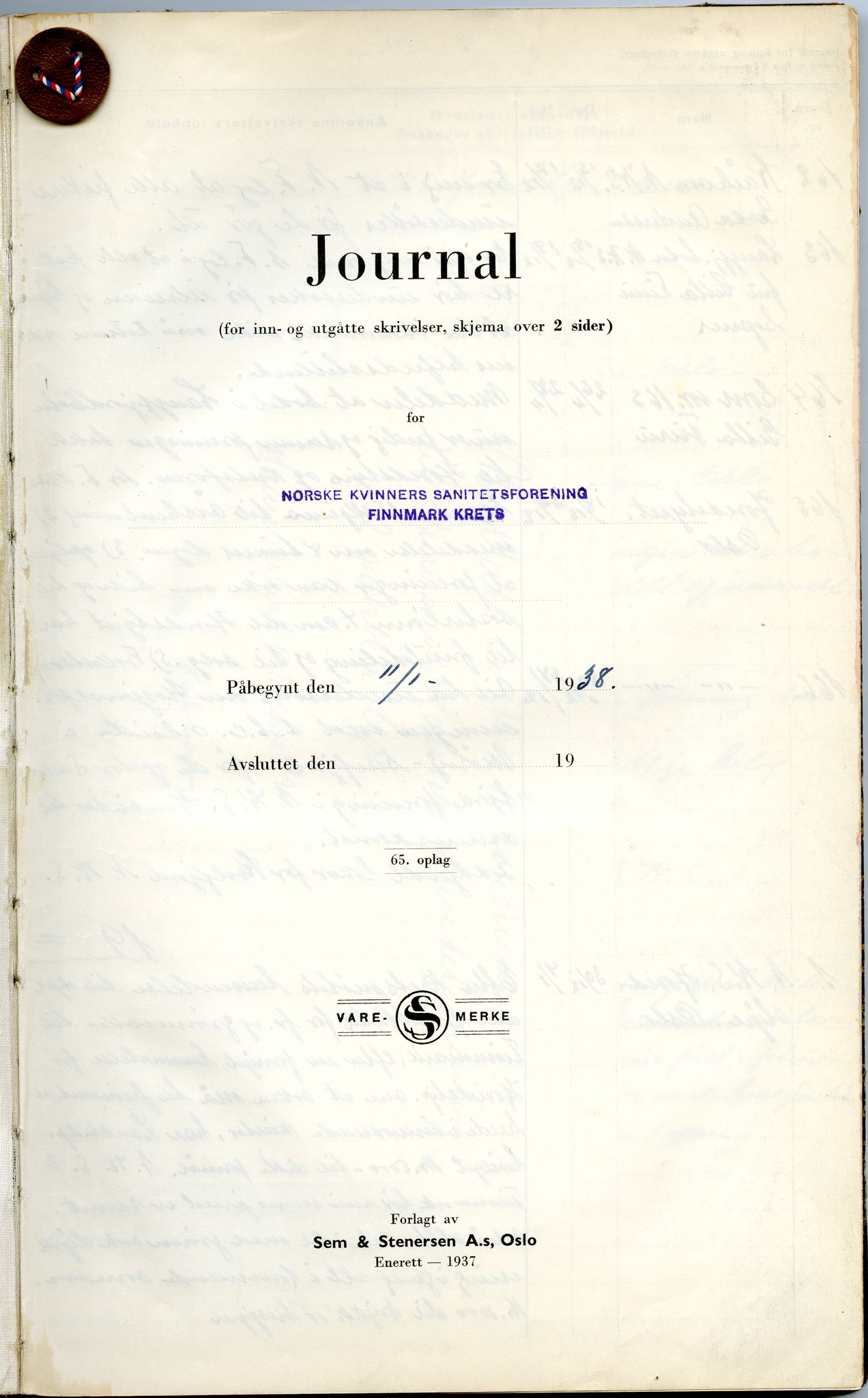 Norske Kvinners Sanitetsforening Finnmark , FMFB/A-1006/C/L0008: Journal for inn- og utgåtte brev, 1938-1944