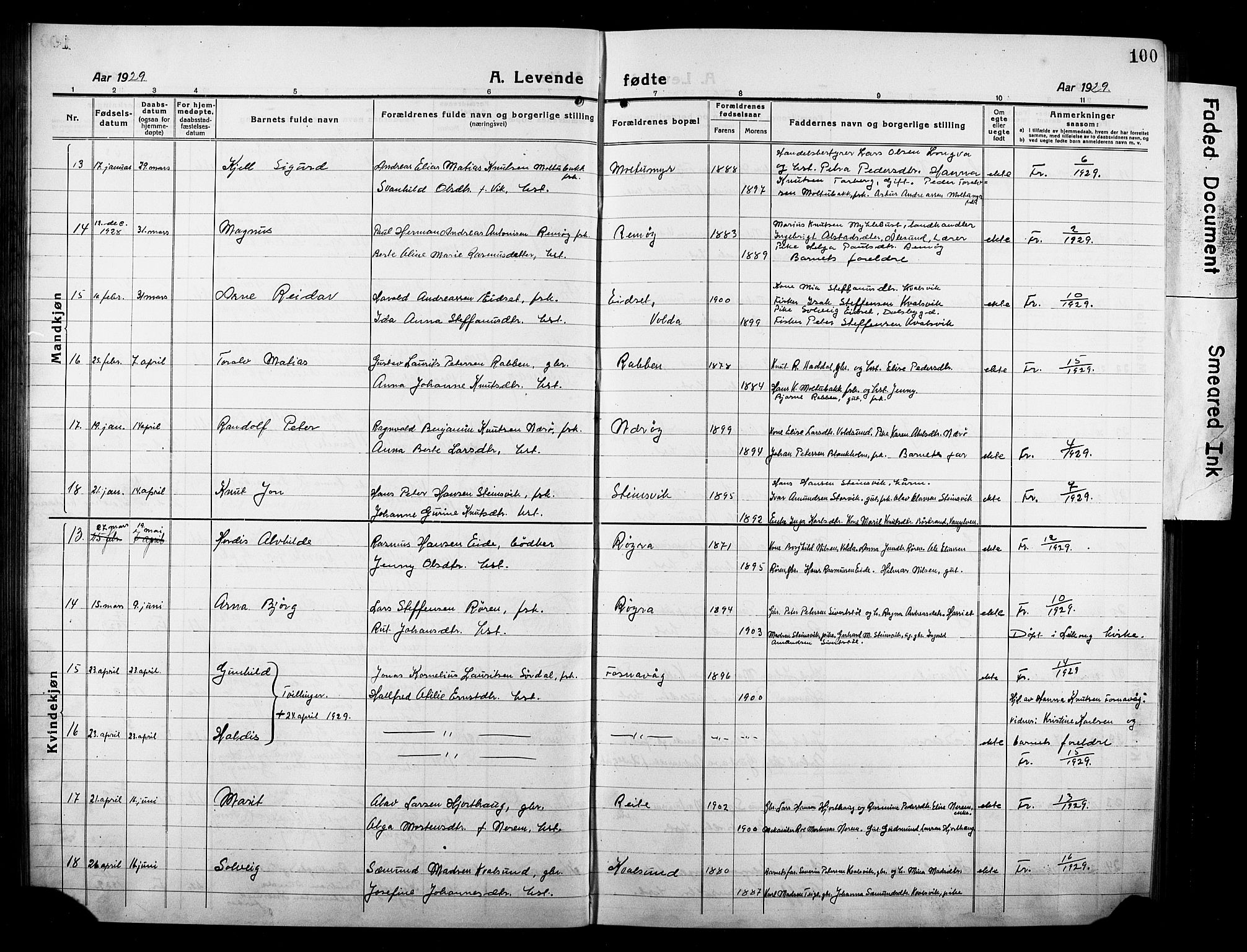 Ministerialprotokoller, klokkerbøker og fødselsregistre - Møre og Romsdal, AV/SAT-A-1454/507/L0084: Klokkerbok nr. 507C07, 1919-1932, s. 100