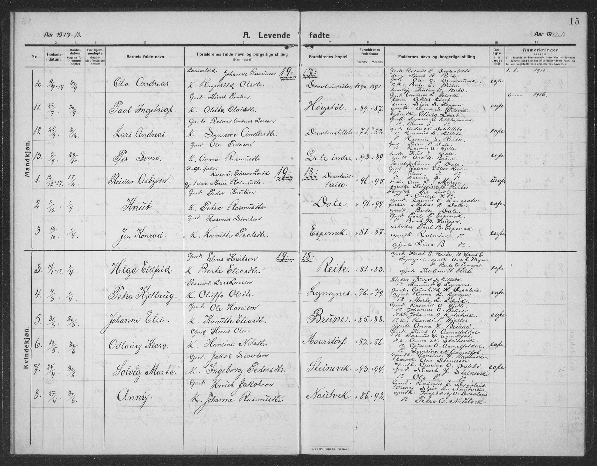 Ministerialprotokoller, klokkerbøker og fødselsregistre - Møre og Romsdal, AV/SAT-A-1454/512/L0169: Klokkerbok nr. 512C01, 1910-1935, s. 15