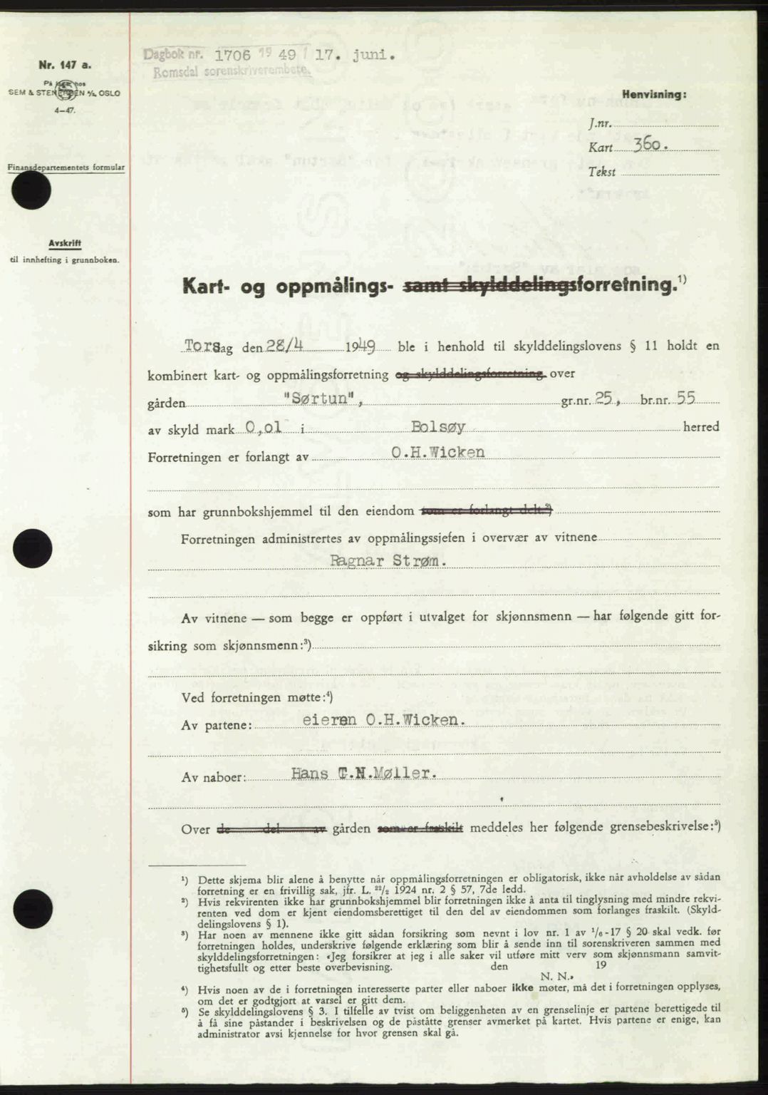 Romsdal sorenskriveri, SAT/A-4149/1/2/2C: Pantebok nr. A30, 1949-1949, Dagboknr: 1706/1949