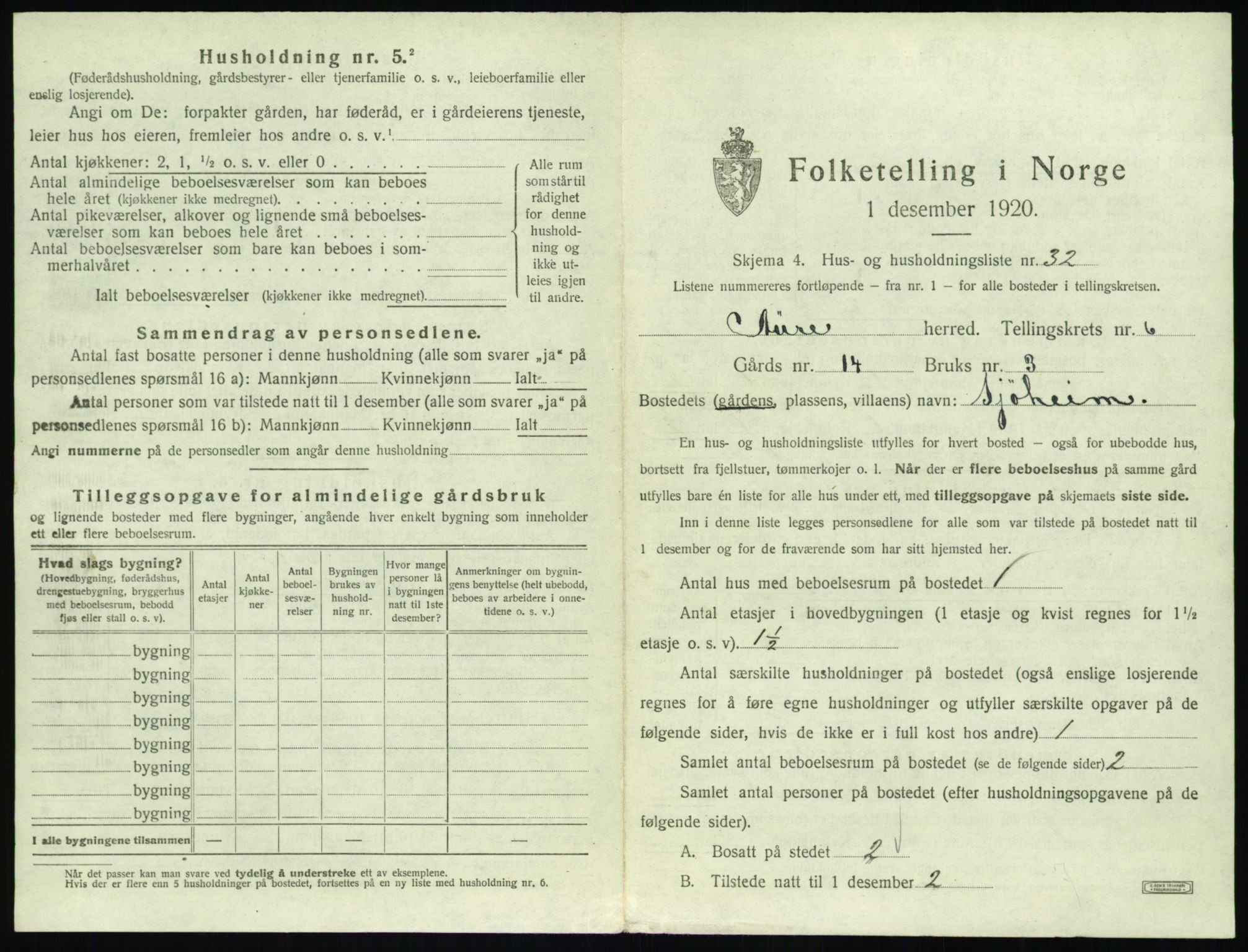 SAT, Folketelling 1920 for 1569 Aure herred, 1920, s. 384