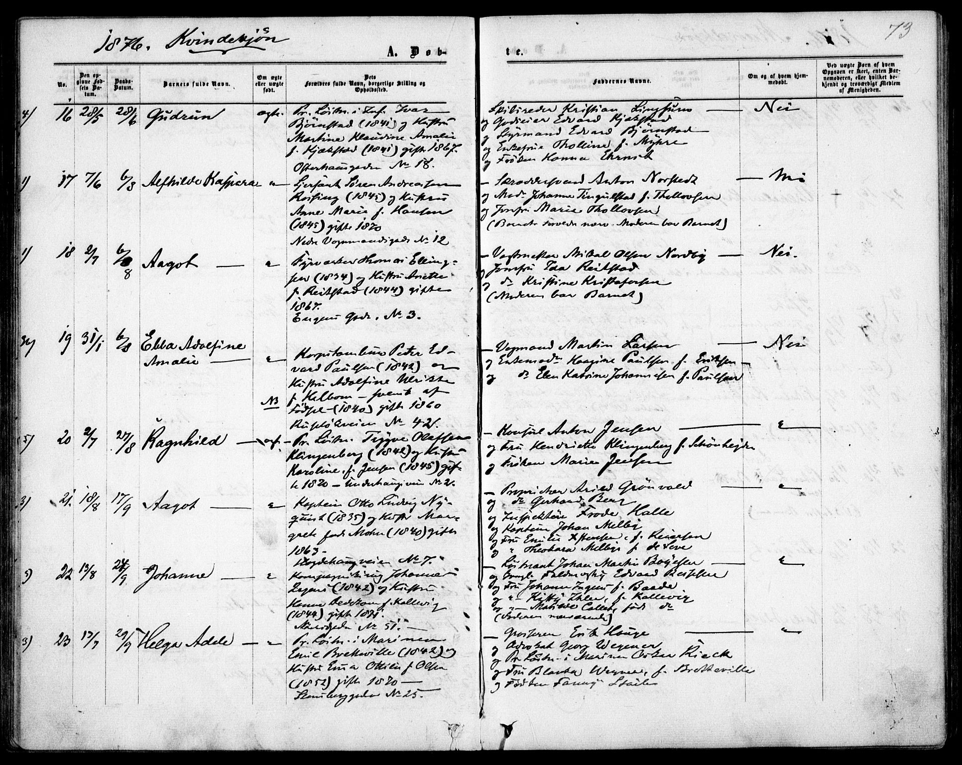 Garnisonsmenigheten Kirkebøker, AV/SAO-A-10846/F/Fa/L0011: Ministerialbok nr. 11, 1870-1880, s. 73