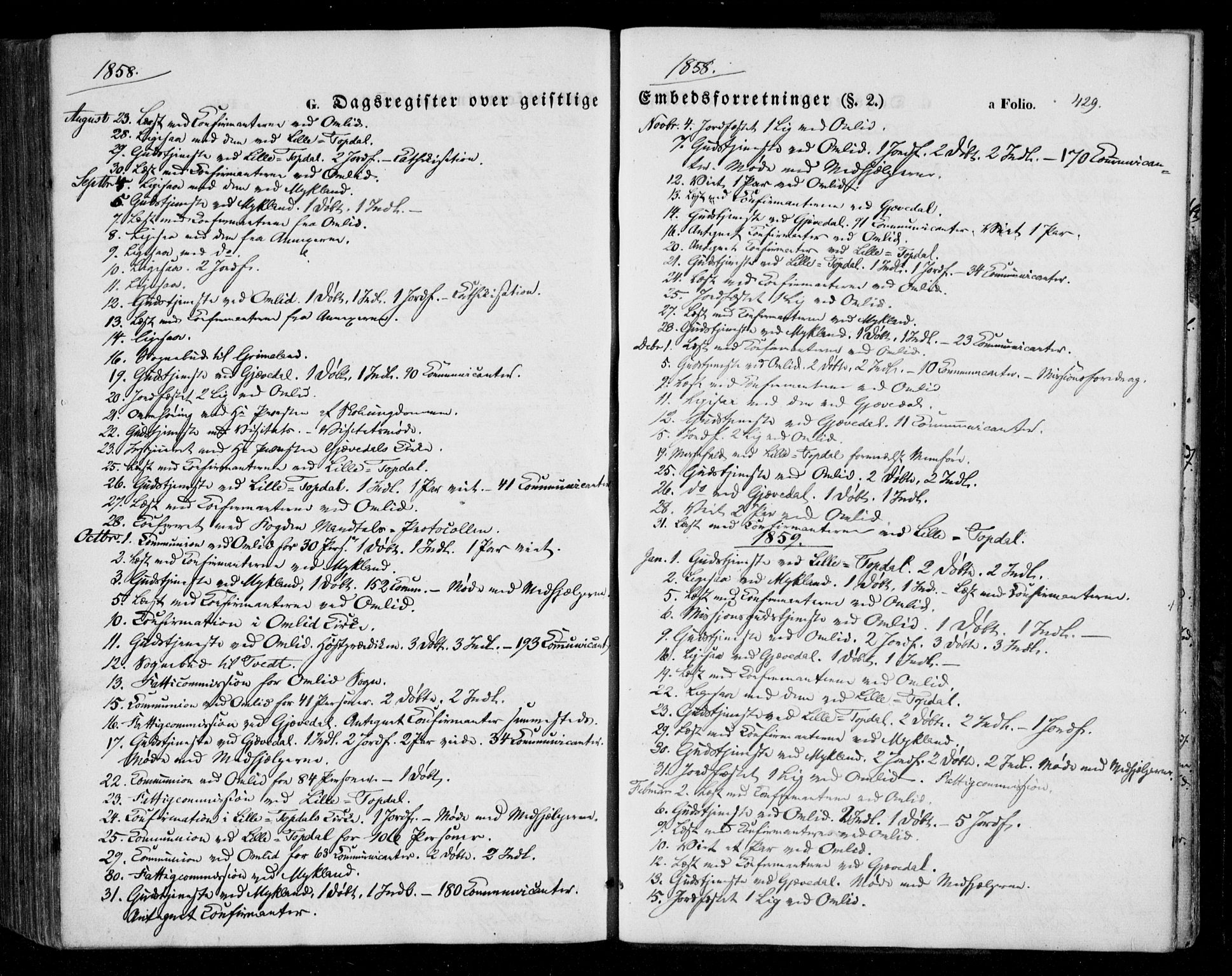 Åmli sokneprestkontor, AV/SAK-1111-0050/F/Fa/Fac/L0008: Ministerialbok nr. A 8, 1852-1869, s. 429