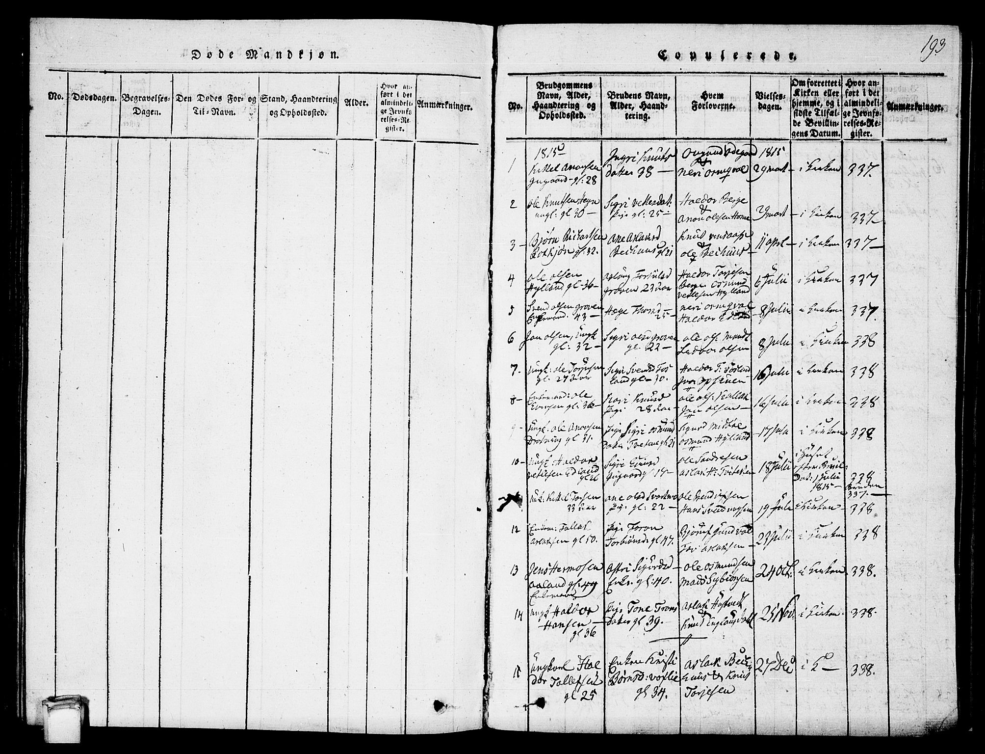 Vinje kirkebøker, AV/SAKO-A-312/G/Ga/L0001: Klokkerbok nr. I 1, 1814-1843, s. 193