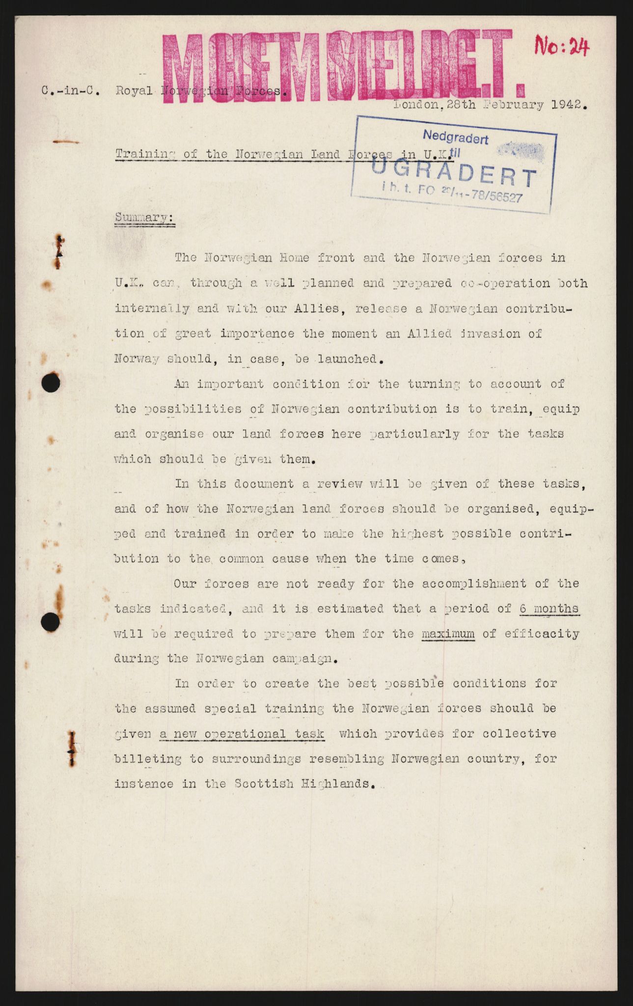 Forsvaret, Forsvarets overkommando, AV/RA-RAFA-1920/Da/L0114: Komiteer, utvalg, forhandlinger, 1942, s. 258