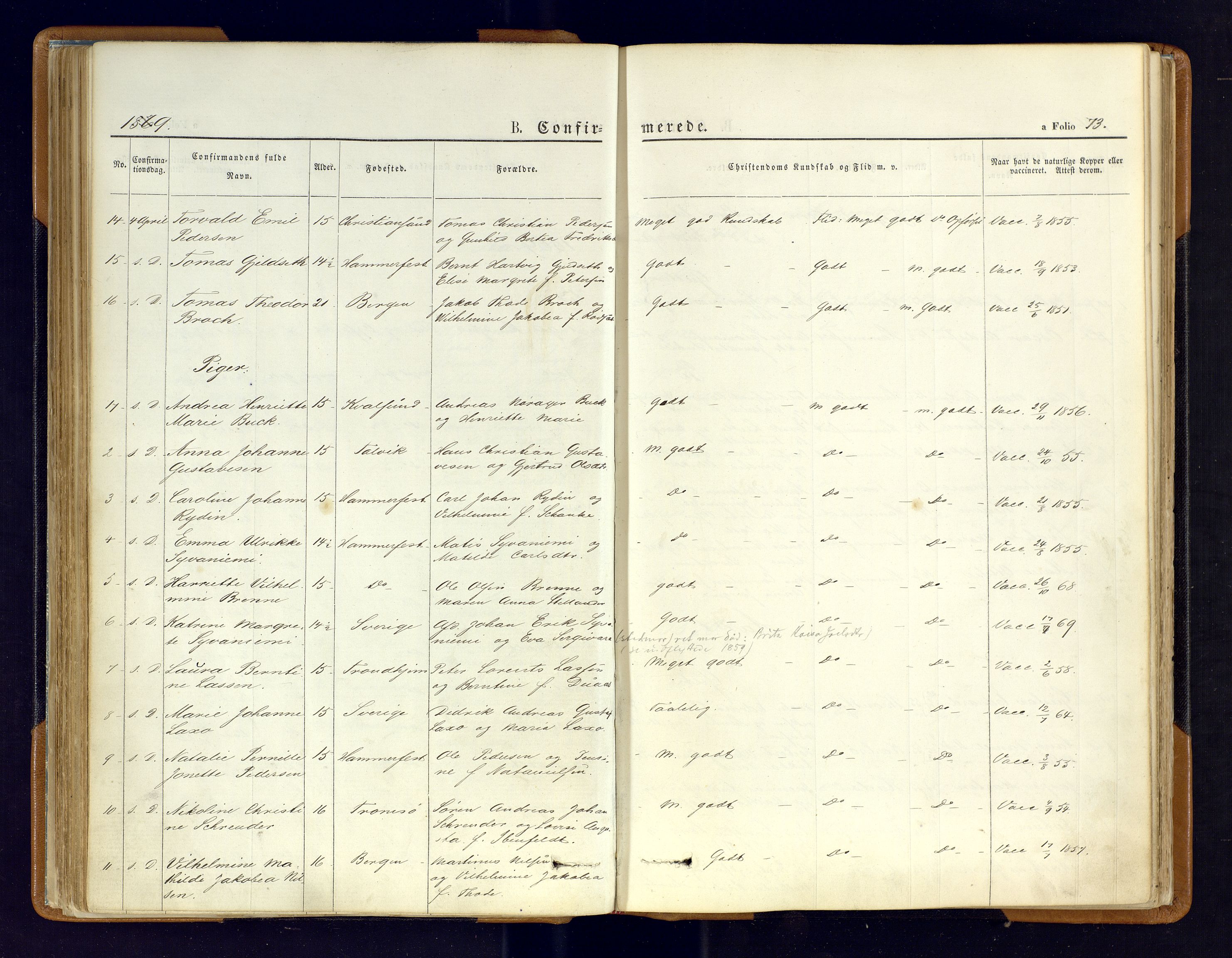 Hammerfest sokneprestkontor, AV/SATØ-S-1347/H/Ha/L0006.kirke: Ministerialbok nr. 6, 1869-1877, s. 73
