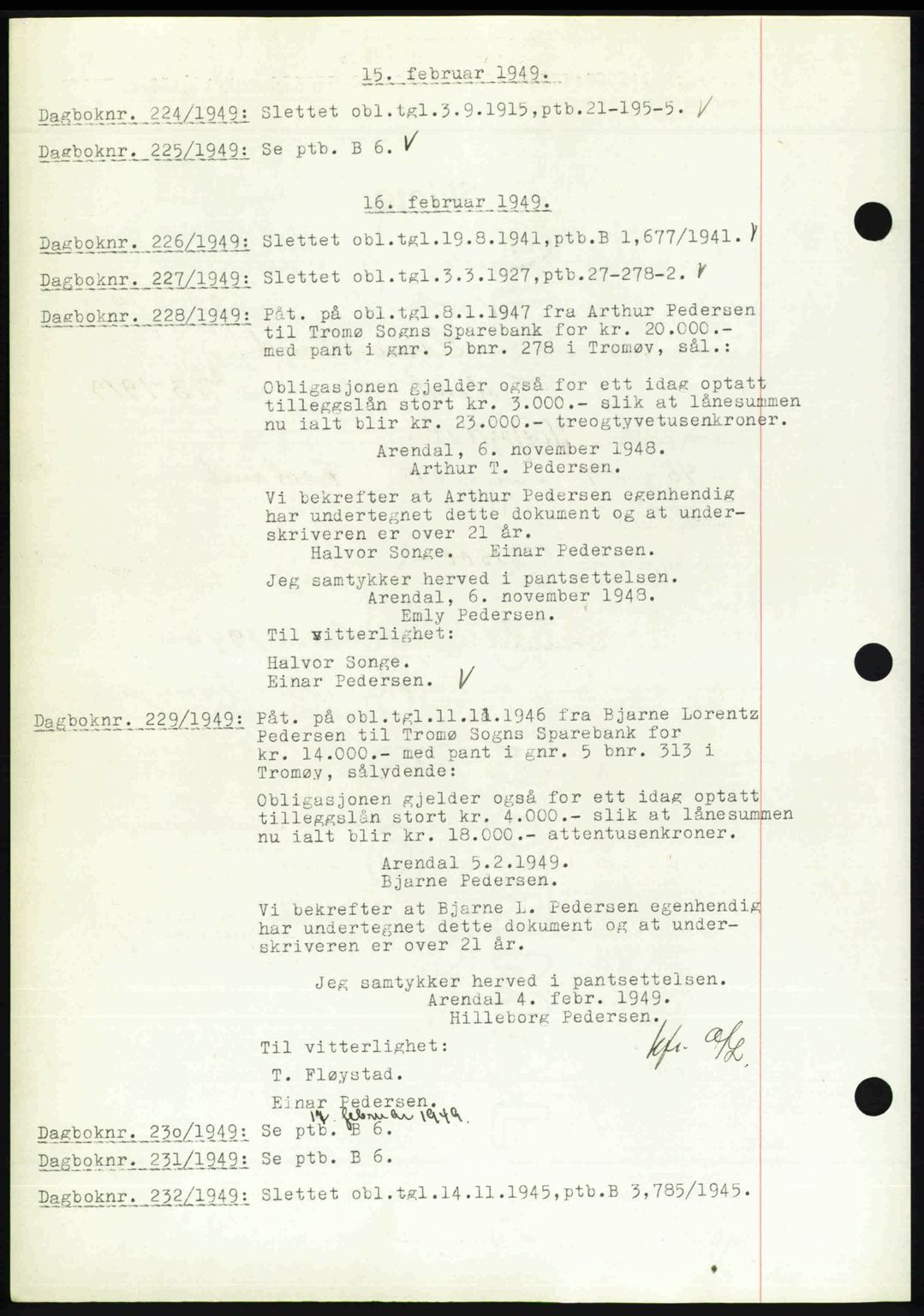 Nedenes sorenskriveri, SAK/1221-0006/G/Gb/Gba/L0060: Pantebok nr. A12, 1948-1949, Dagboknr: 224/1949