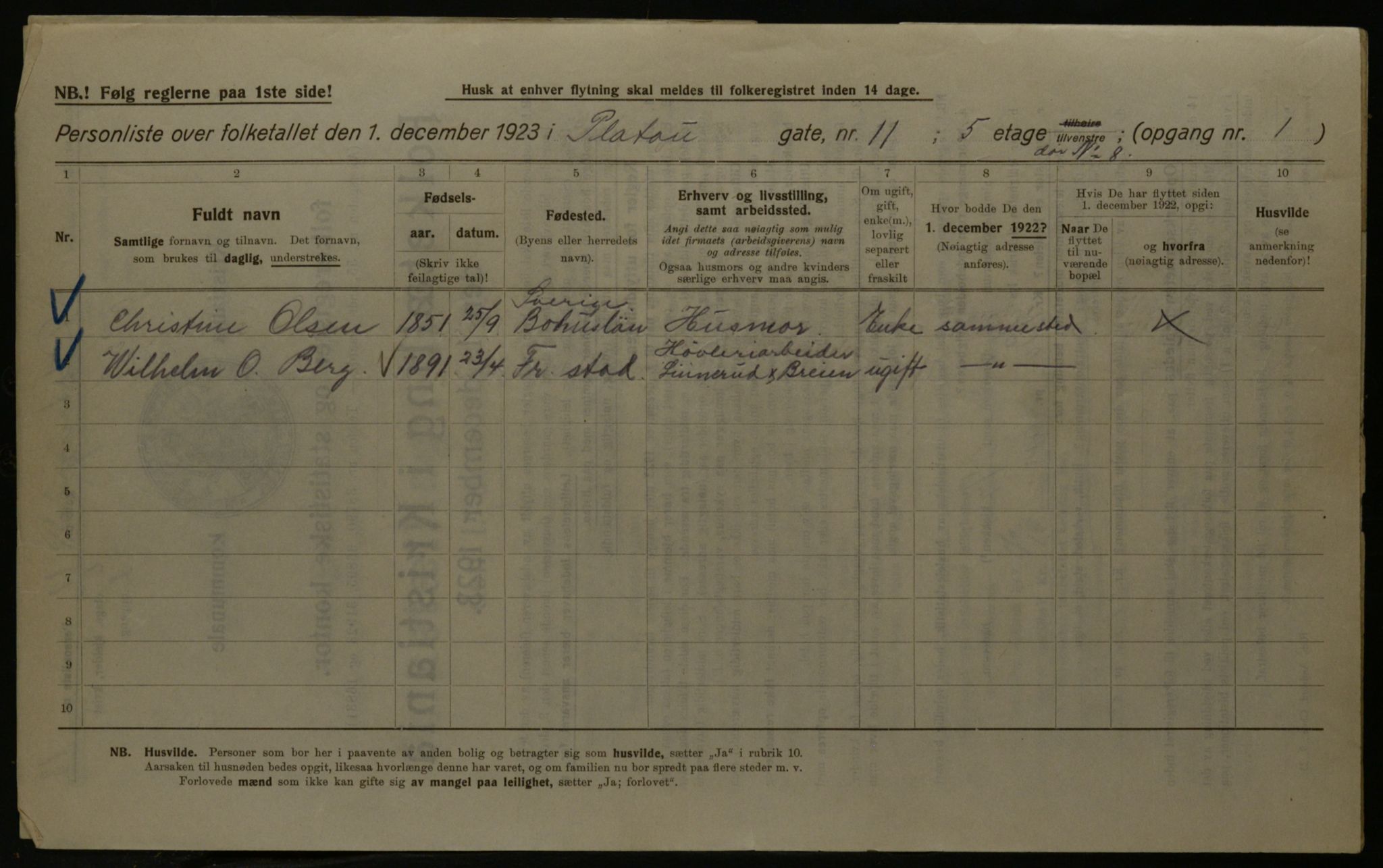 OBA, Kommunal folketelling 1.12.1923 for Kristiania, 1923, s. 88820