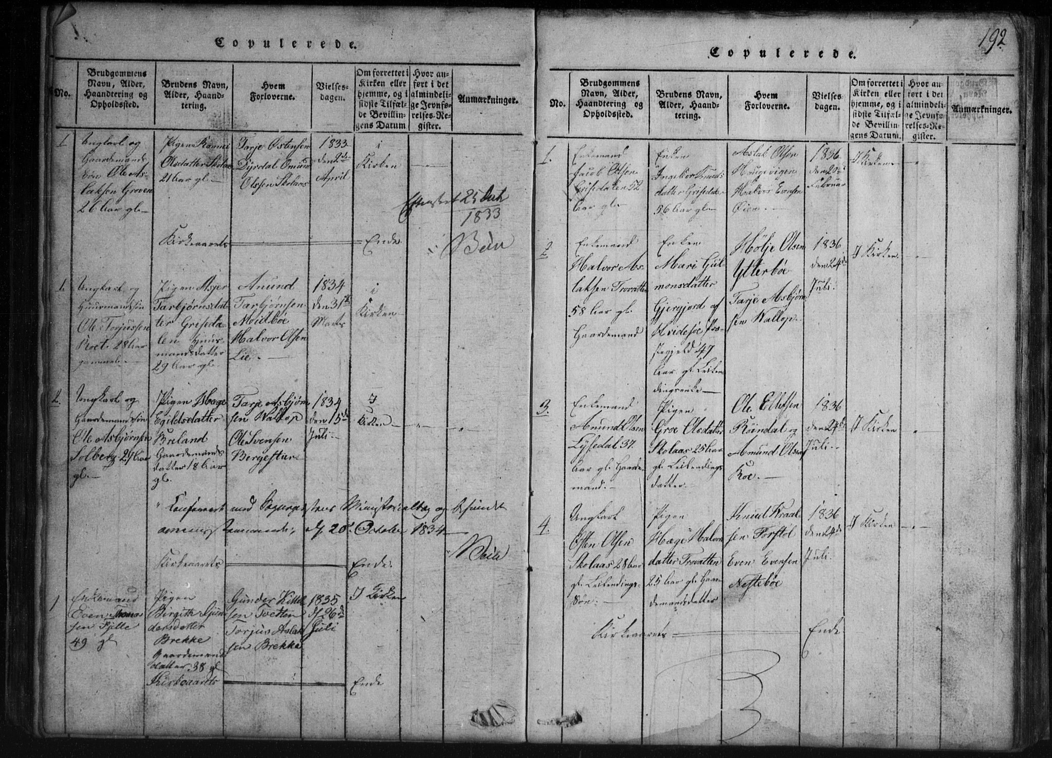 Rauland kirkebøker, AV/SAKO-A-292/G/Gb/L0001: Klokkerbok nr. II 1, 1815-1886, s. 192