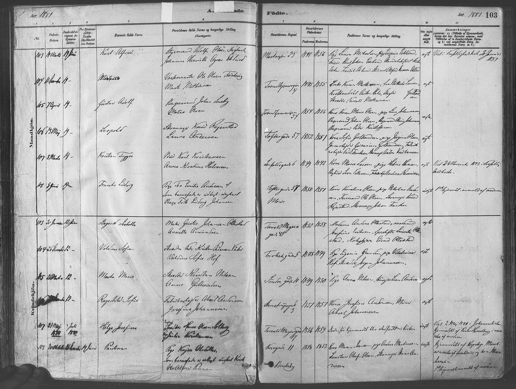 Paulus prestekontor Kirkebøker, AV/SAO-A-10871/F/Fa/L0003: Ministerialbok nr. 3, 1879-1887, s. 103