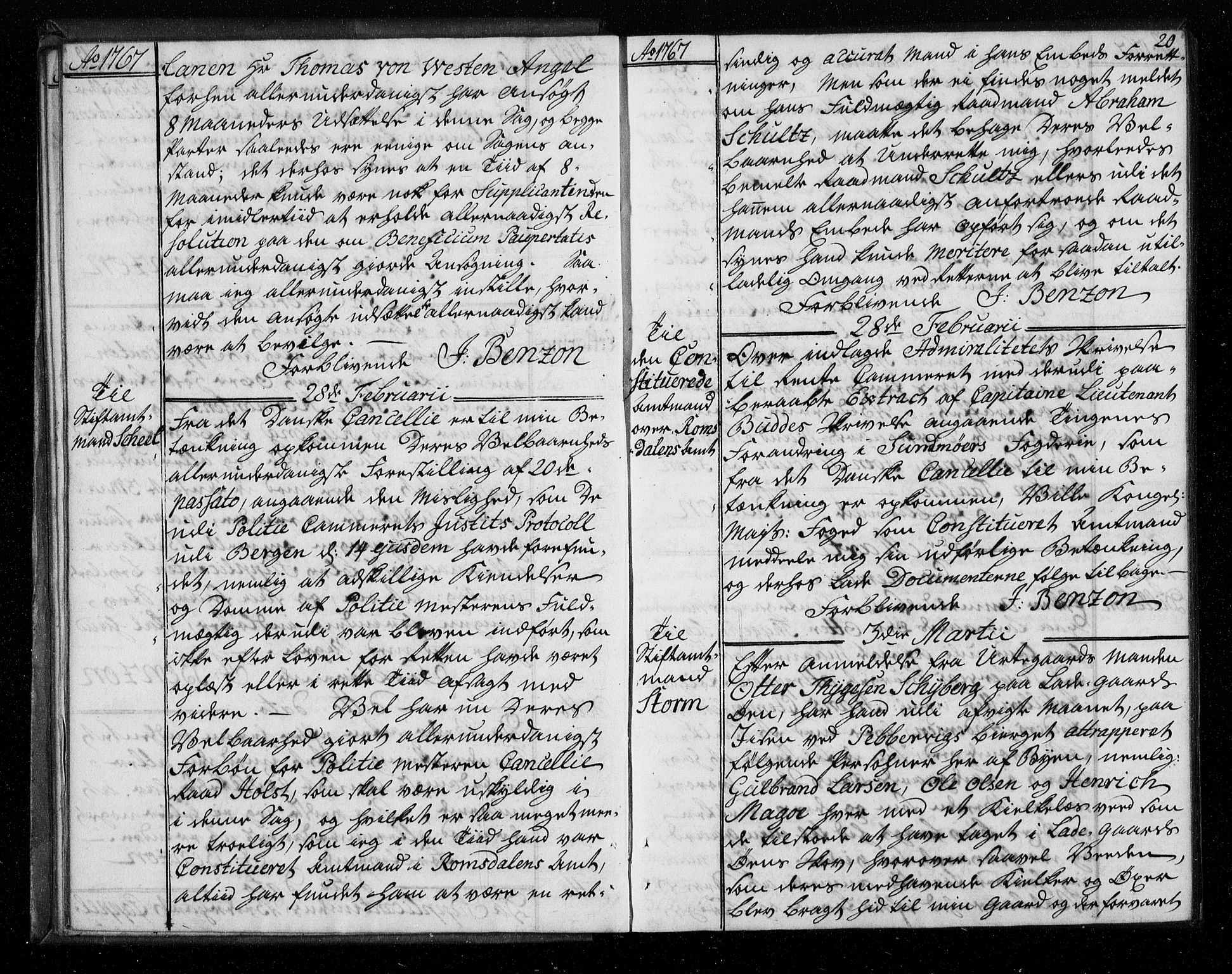 Stattholderembetet 1572-1771, AV/RA-EA-2870/Bf/L0006: Stattholderprotokoll (allmenn kopibok), 1767-1768, s. 19b-20a