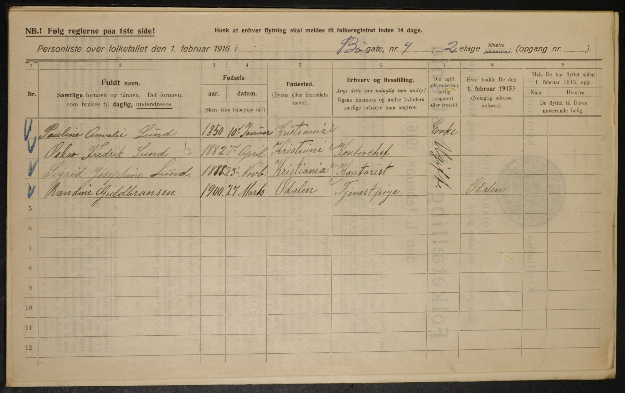 OBA, Kommunal folketelling 1.2.1916 for Kristiania, 1916, s. 11187