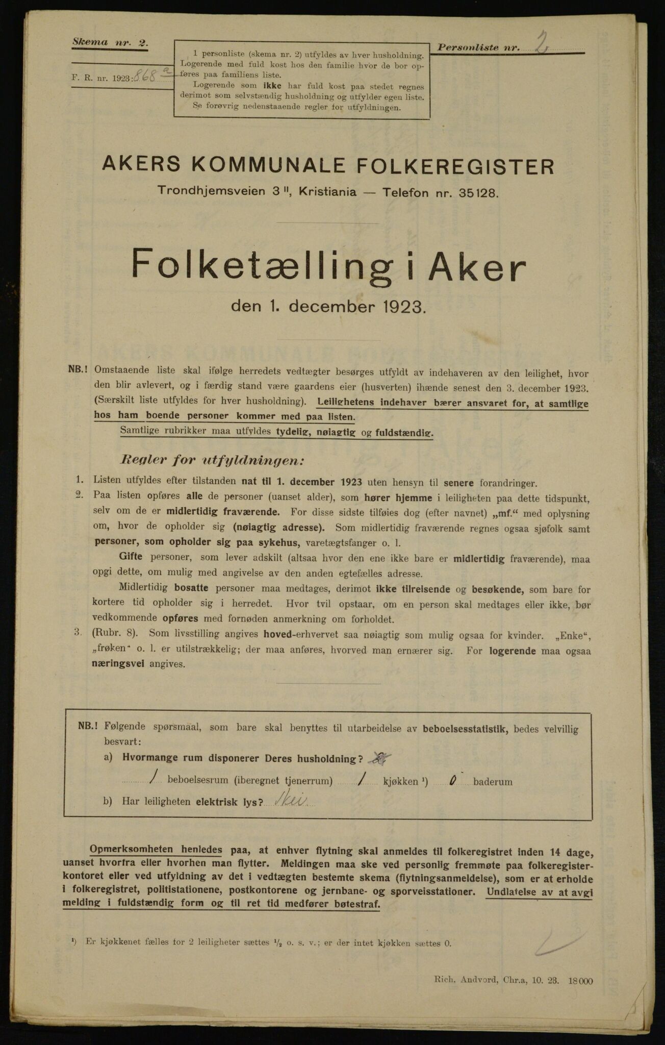 , Kommunal folketelling 1.12.1923 for Aker, 1923, s. 41998