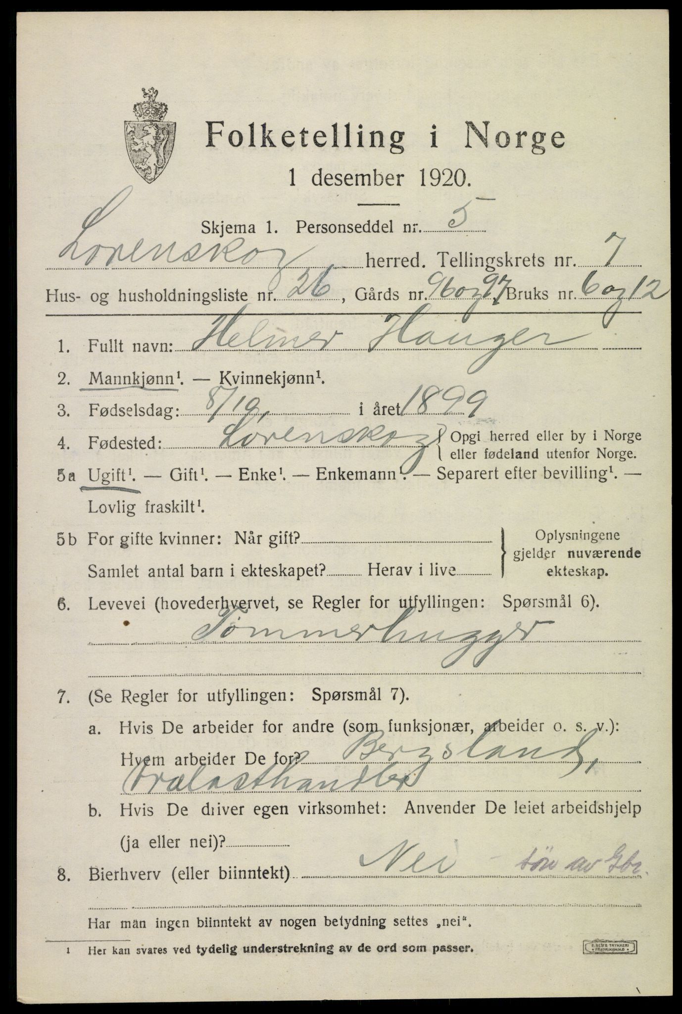 SAO, Folketelling 1920 for 0230 Lørenskog herred, 1920, s. 6098