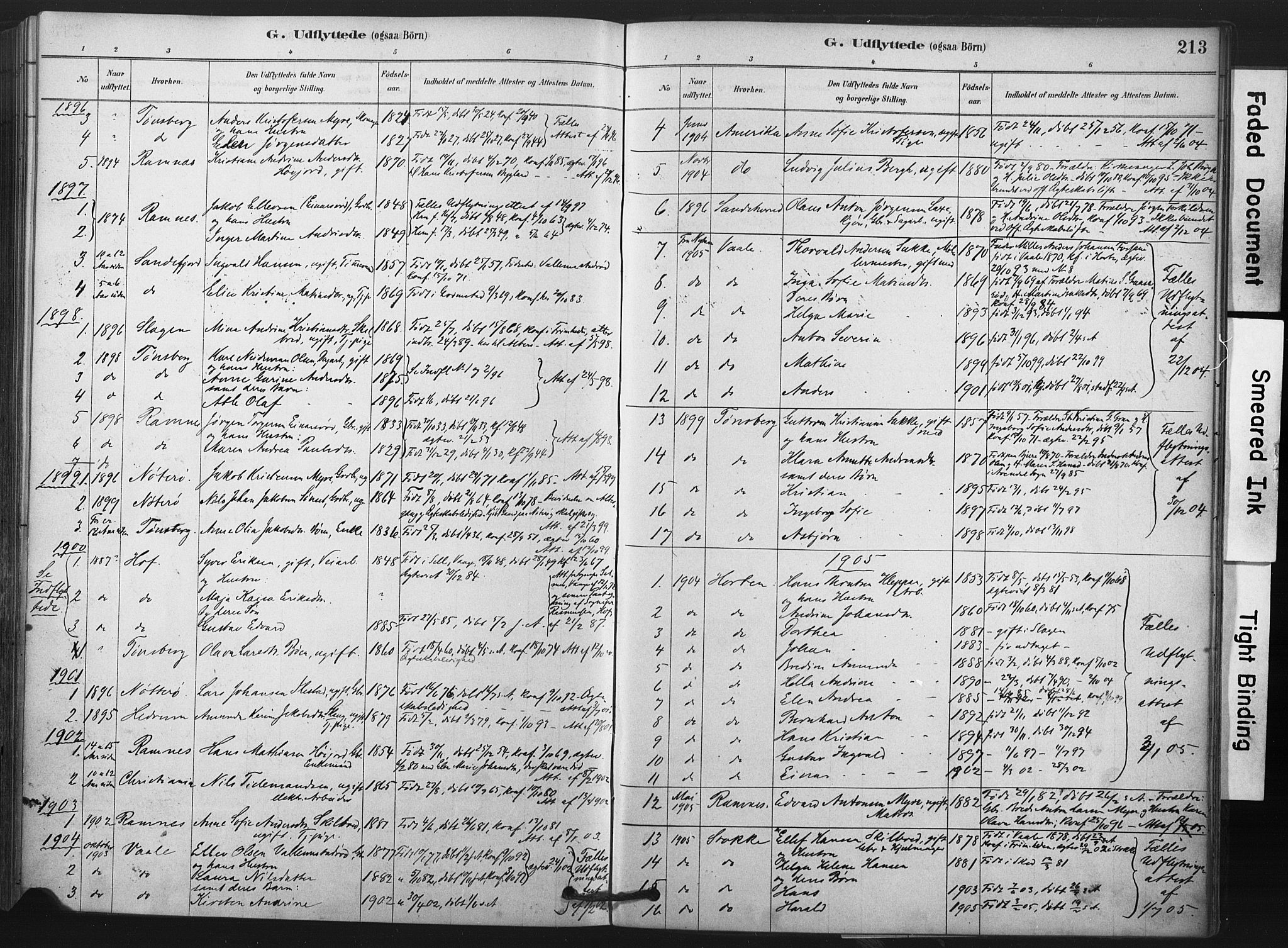 Andebu kirkebøker, AV/SAKO-A-336/F/Fb/L0001: Ministerialbok nr. II 1, 1878-1909, s. 213