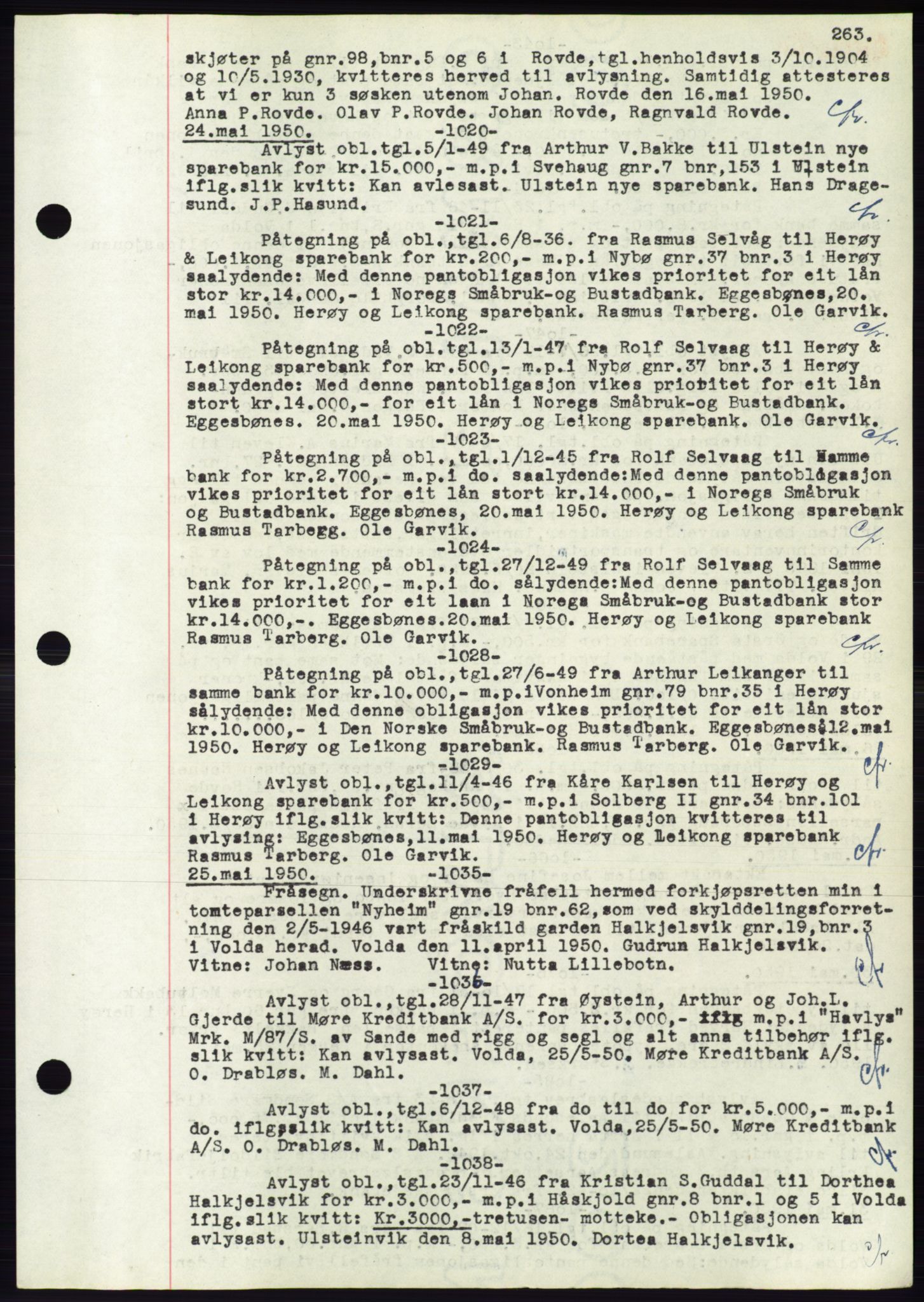 Søre Sunnmøre sorenskriveri, AV/SAT-A-4122/1/2/2C/L0072: Pantebok nr. 66, 1941-1955, Dagboknr: 1020/1950
