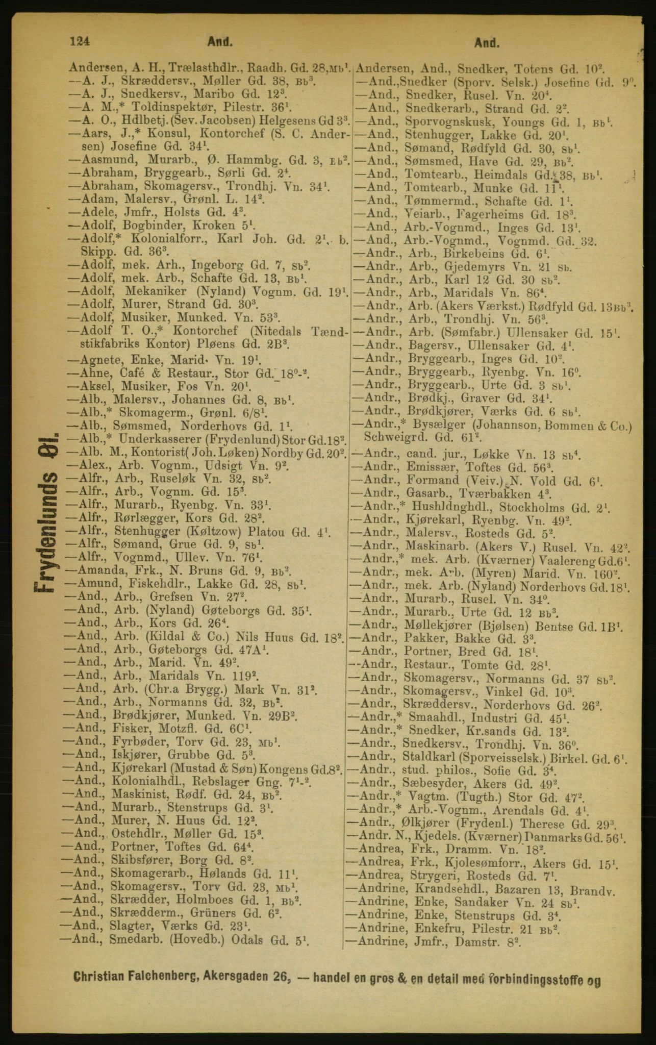 Kristiania/Oslo adressebok, PUBL/-, 1889, s. 124