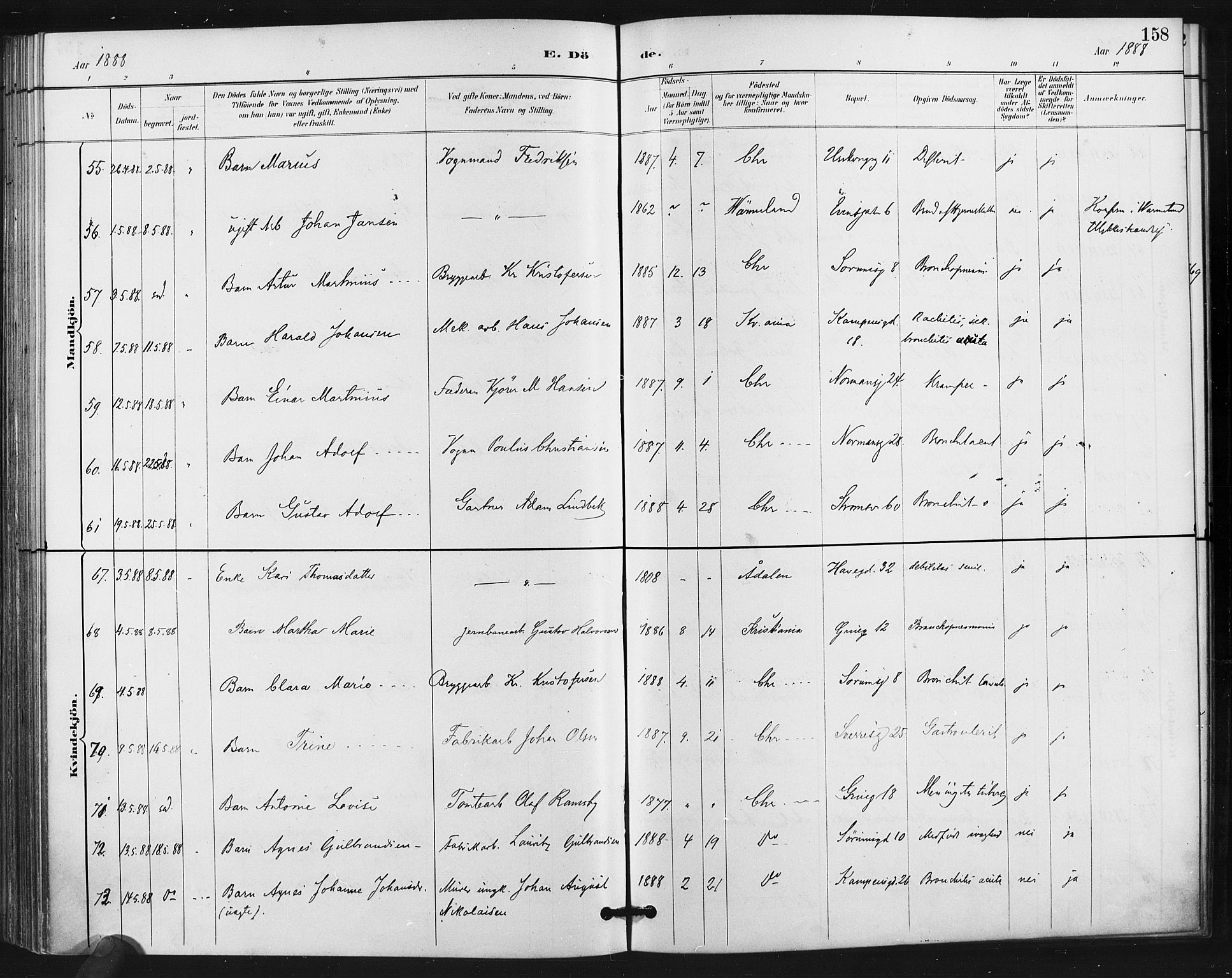 Kampen prestekontor Kirkebøker, AV/SAO-A-10853/F/Fa/L0004: Ministerialbok nr. I 4, 1885-1892, s. 158