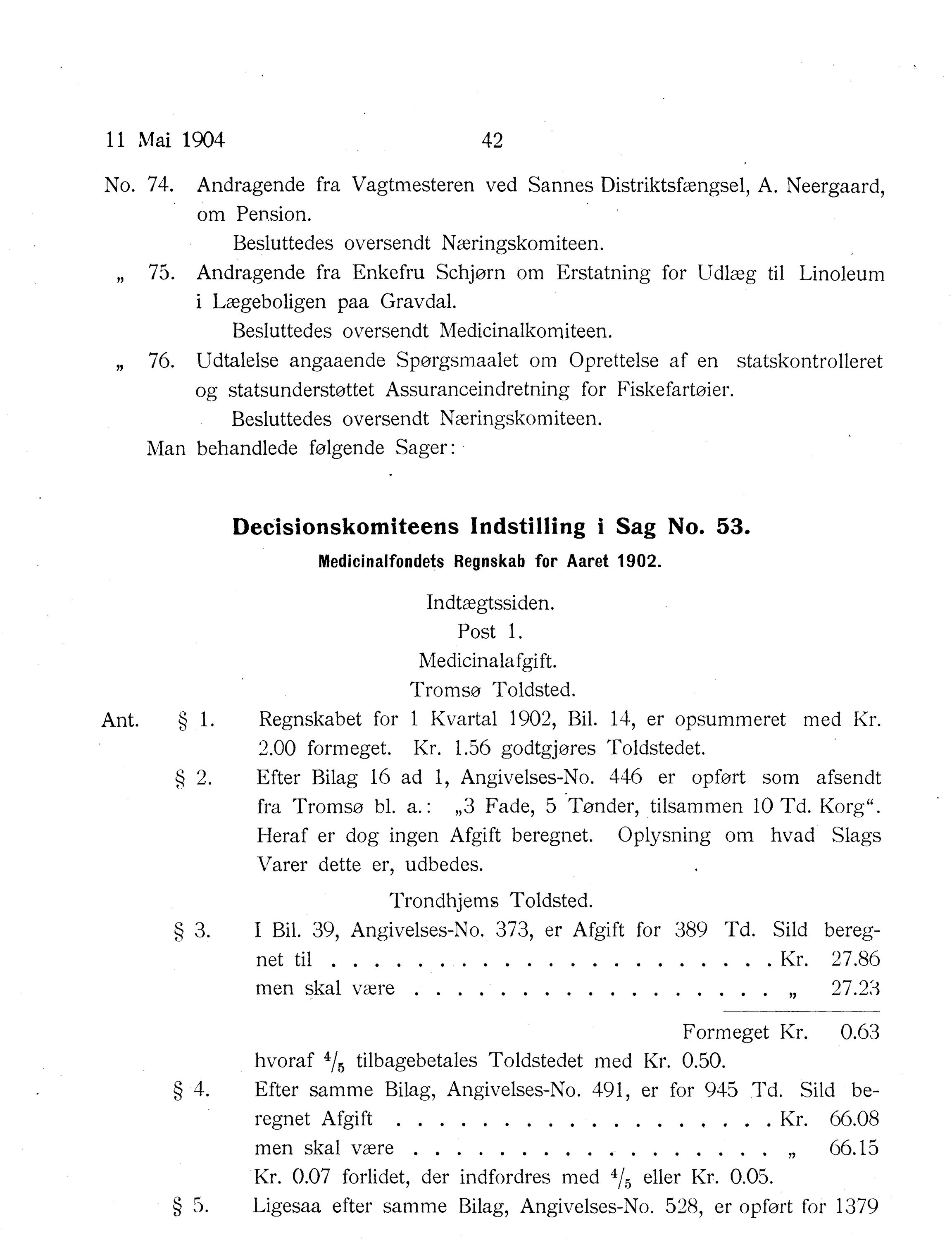 Nordland Fylkeskommune. Fylkestinget, AIN/NFK-17/176/A/Ac/L0027: Fylkestingsforhandlinger 1904, 1904