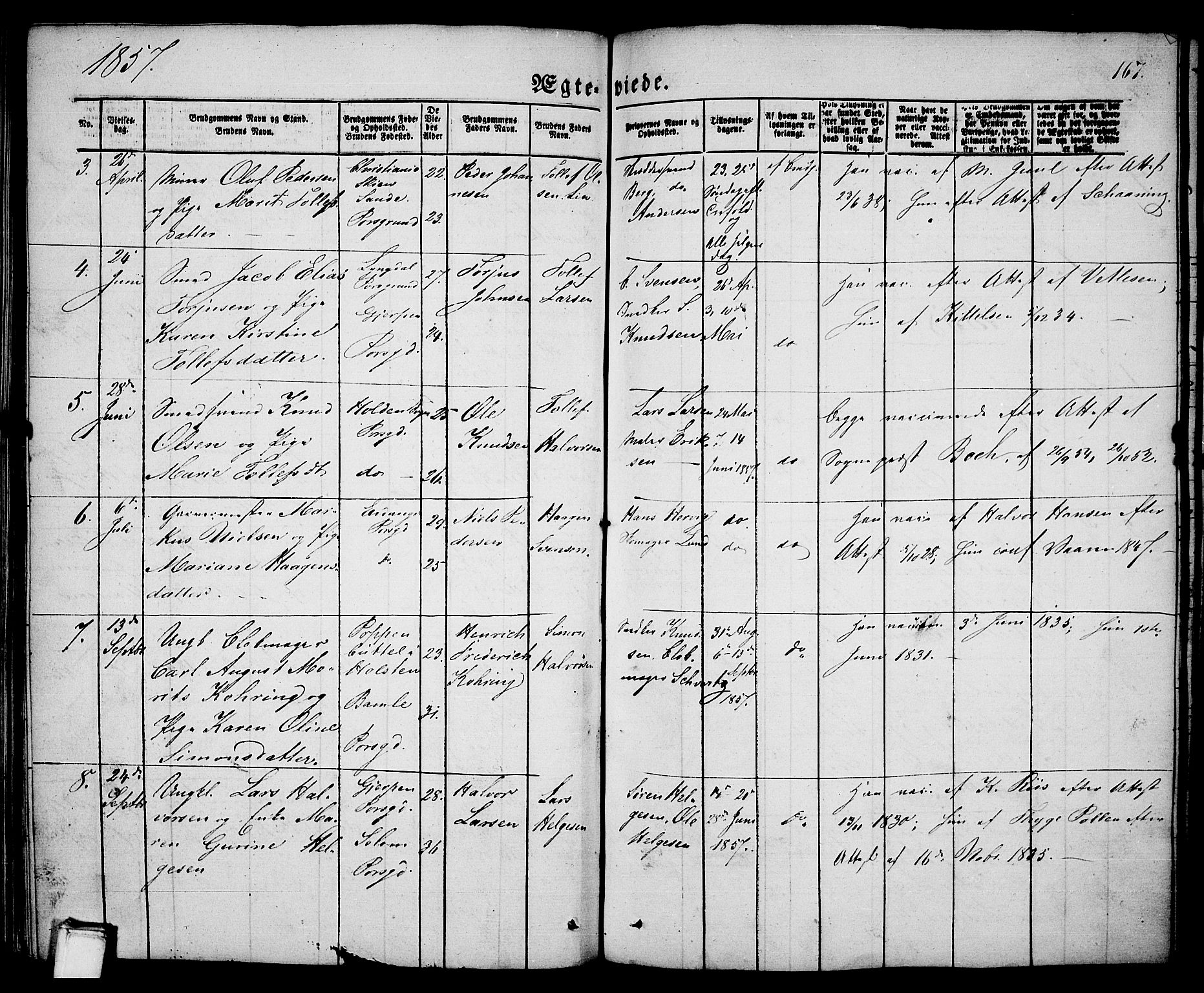 Porsgrunn kirkebøker , AV/SAKO-A-104/G/Ga/L0002: Klokkerbok nr. I 2, 1847-1877, s. 167