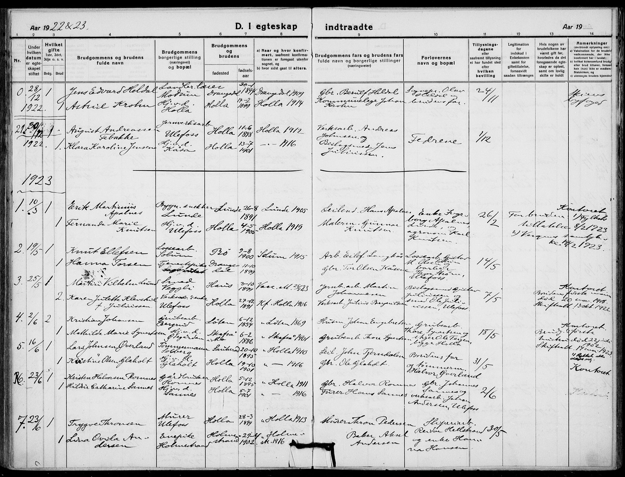 Holla kirkebøker, AV/SAKO-A-272/F/Fa/L0012: Ministerialbok nr. 12, 1907-1923