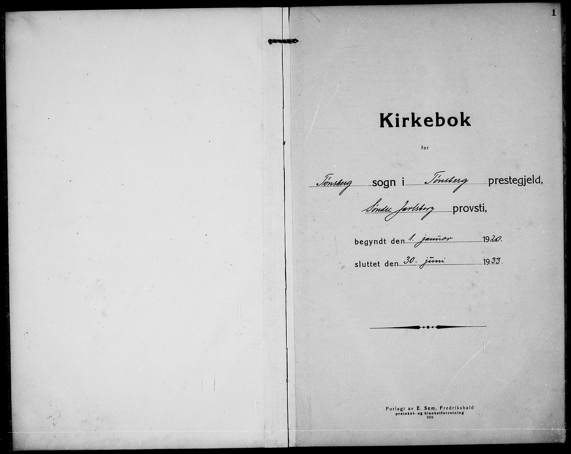 Tønsberg kirkebøker, SAKO/A-330/G/Ga/L0016: Klokkerbok nr. 16, 1920-1933, s. 1