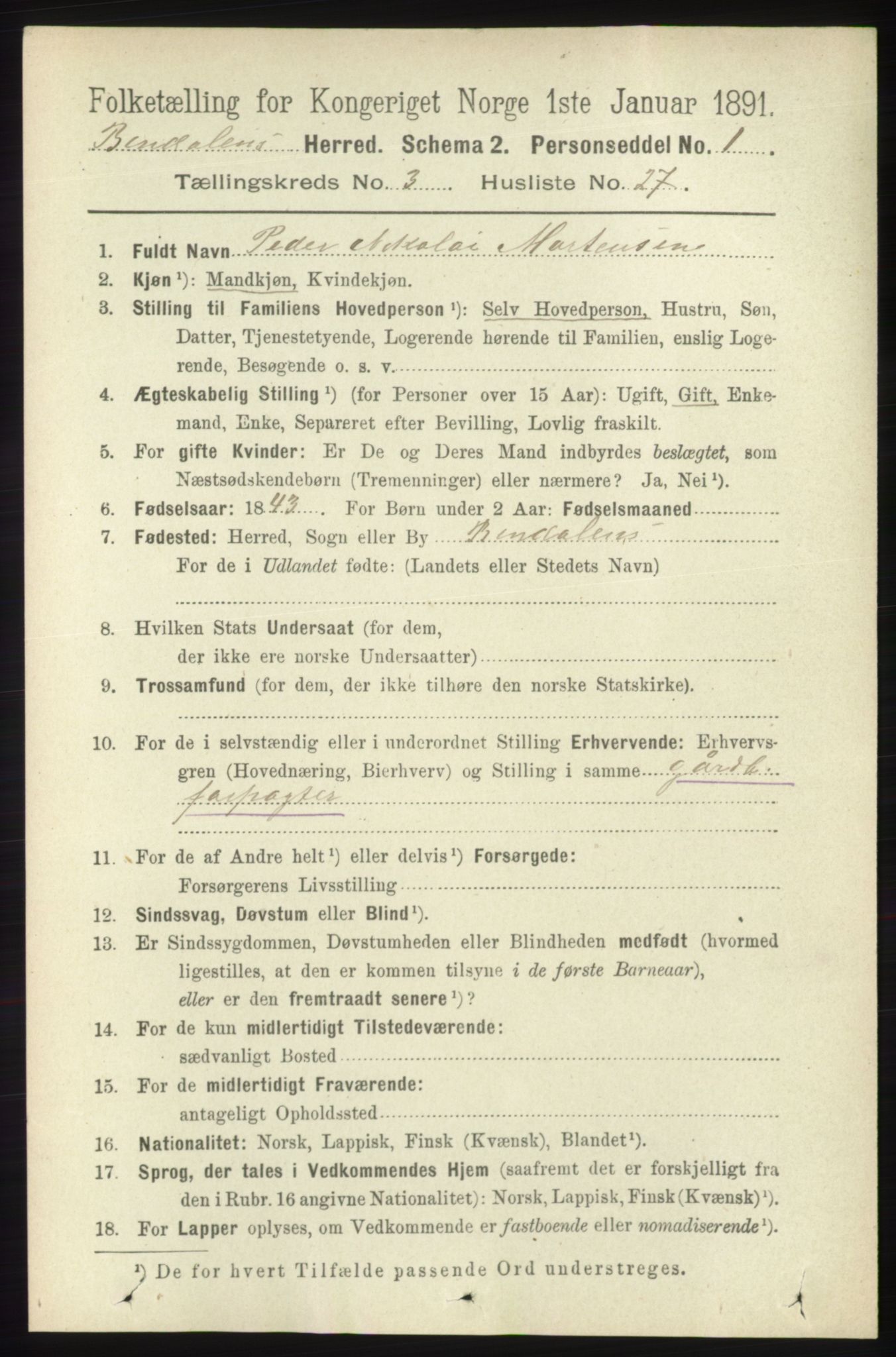 RA, Folketelling 1891 for 1811 Bindal herred, 1891, s. 815