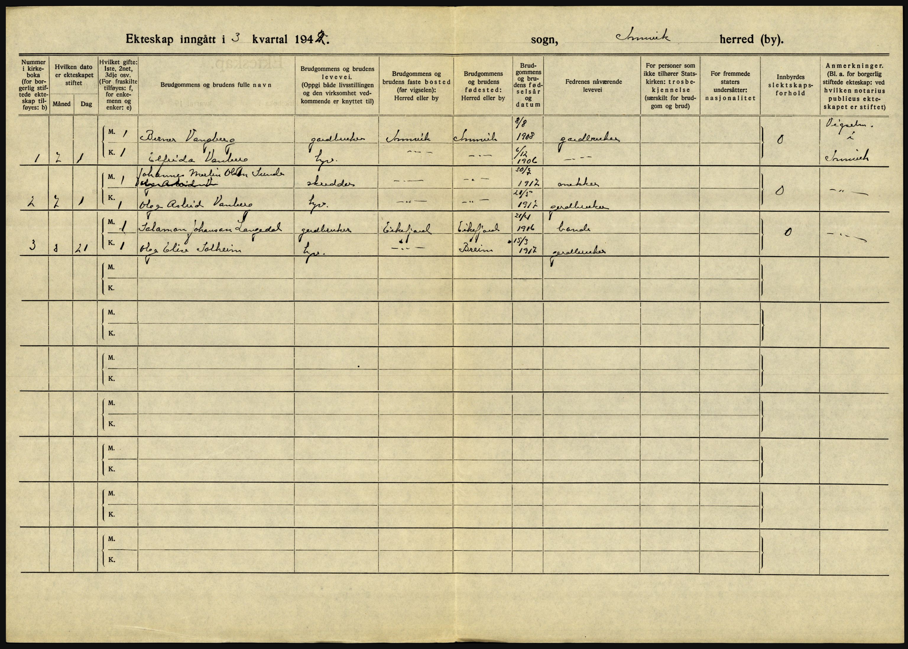 Statistisk sentralbyrå, Sosiodemografiske emner, Befolkning, AV/RA-S-2228/D/Df/Dfe/Dfeb/L0032: Sogn og Fjordane, 1942, s. 6