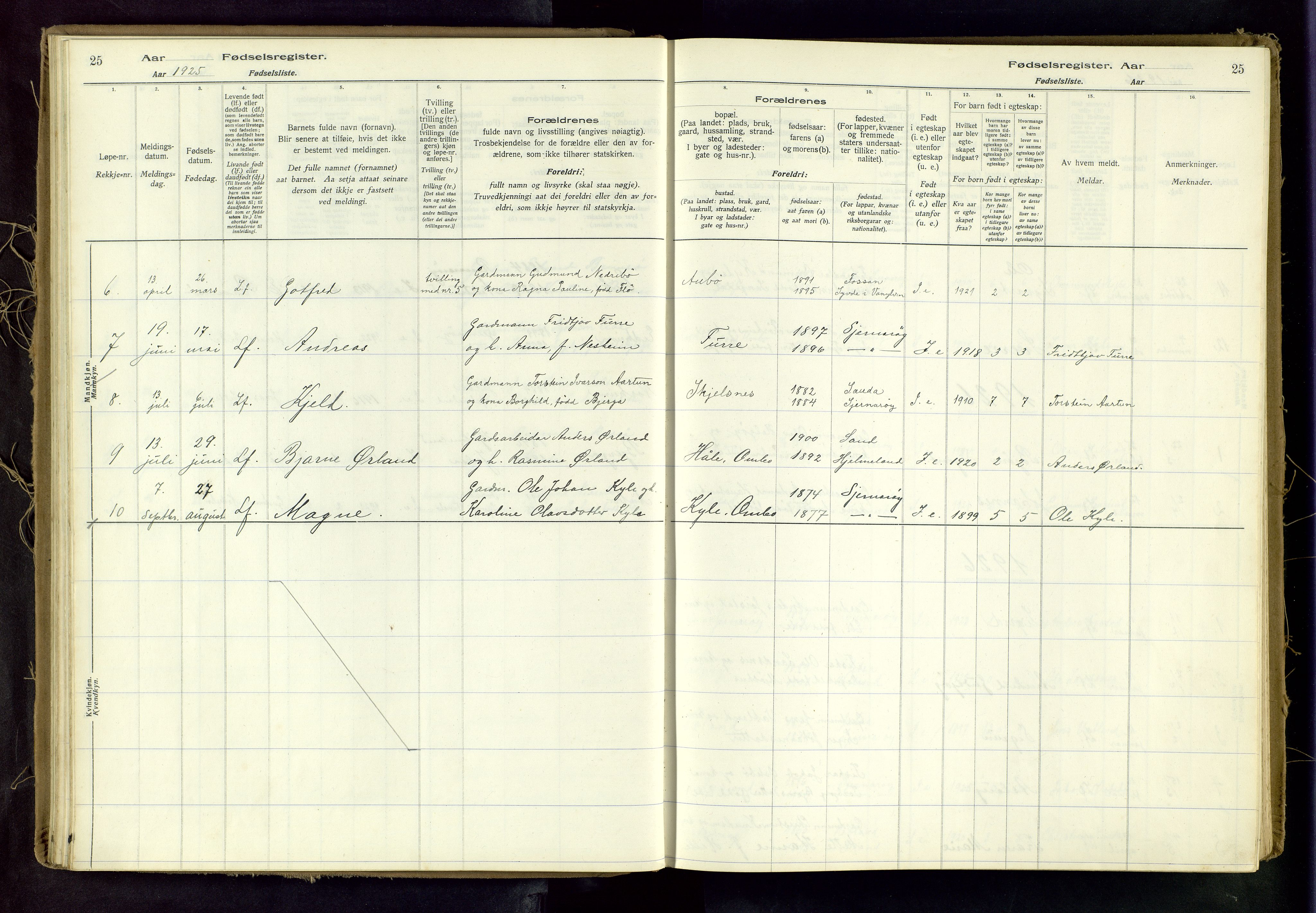 Nedstrand sokneprestkontor, AV/SAST-A-101841/03/A/L0001: Fødselsregister nr. 1, 1916-1982, s. 25