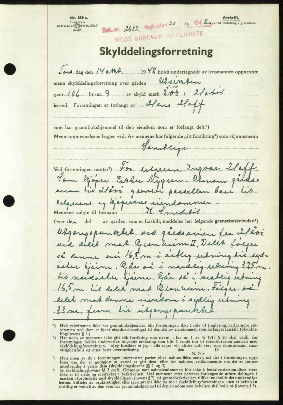 Moss sorenskriveri, SAO/A-10168: Pantebok nr. A20, 1948-1948, Dagboknr: 2682/1948