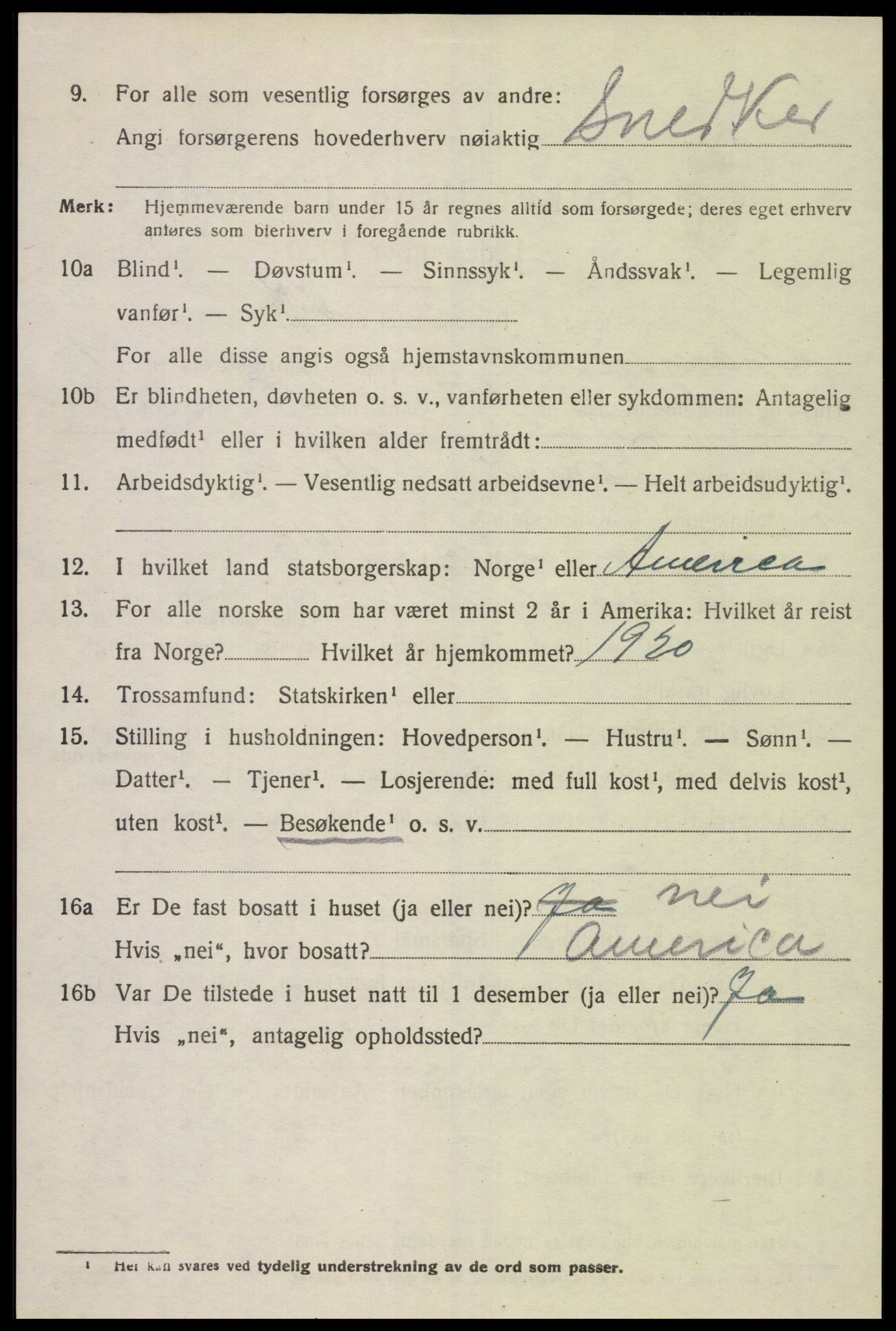 SAK, Folketelling 1920 for 1030 Spangereid herred, 1920, s. 3310