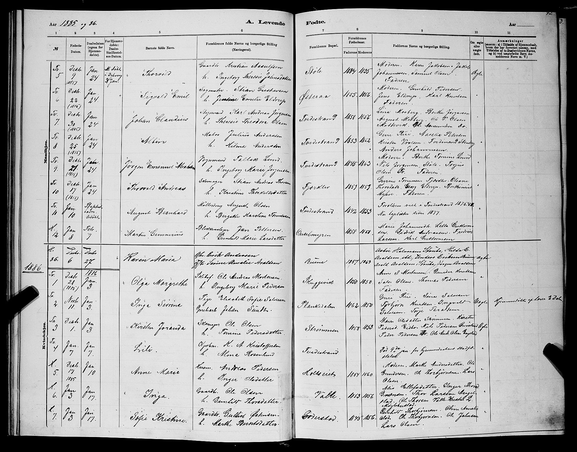 Holt sokneprestkontor, AV/SAK-1111-0021/F/Fb/L0010: Klokkerbok nr. B 10, 1883-1896, s. 42