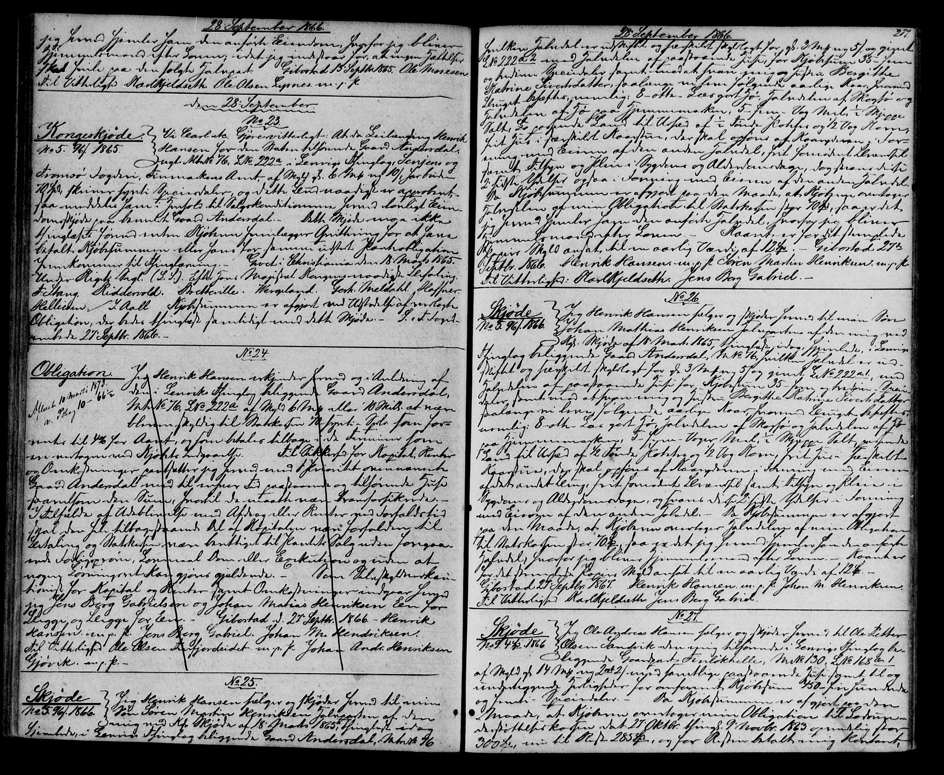 Senja sorenskriveri 1855-, SATØ/S-0048/1/H/Hd/L0008: Pantebok nr. 8, 1864-1868, s. 277