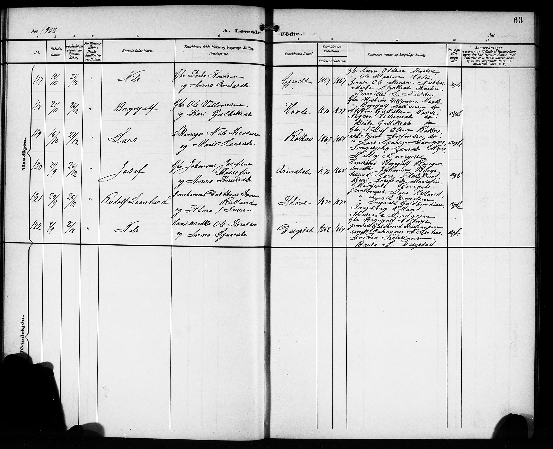 Voss sokneprestembete, AV/SAB-A-79001/H/Hab: Klokkerbok nr. C 2, 1900-1909, s. 63