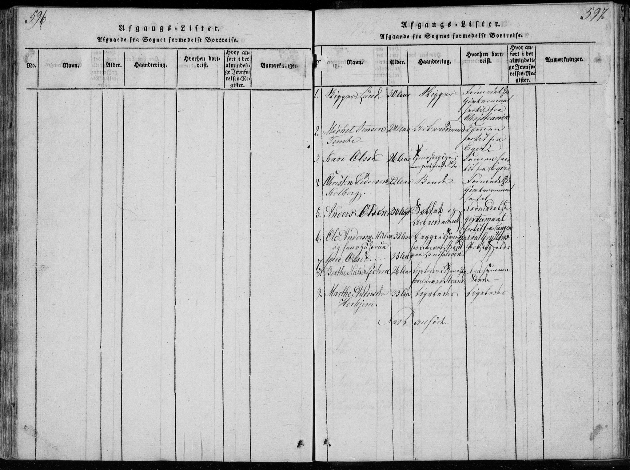 Bragernes kirkebøker, AV/SAKO-A-6/F/Fa/L0007: Ministerialbok nr. I 7, 1815-1829, s. 596-597