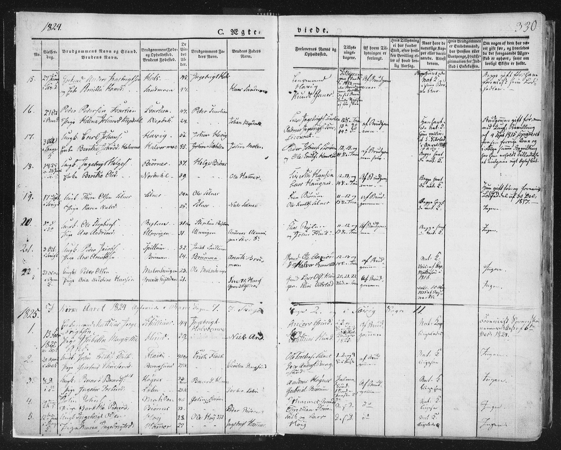 Ministerialprotokoller, klokkerbøker og fødselsregistre - Nord-Trøndelag, AV/SAT-A-1458/764/L0552: Ministerialbok nr. 764A07b, 1824-1865, s. 330