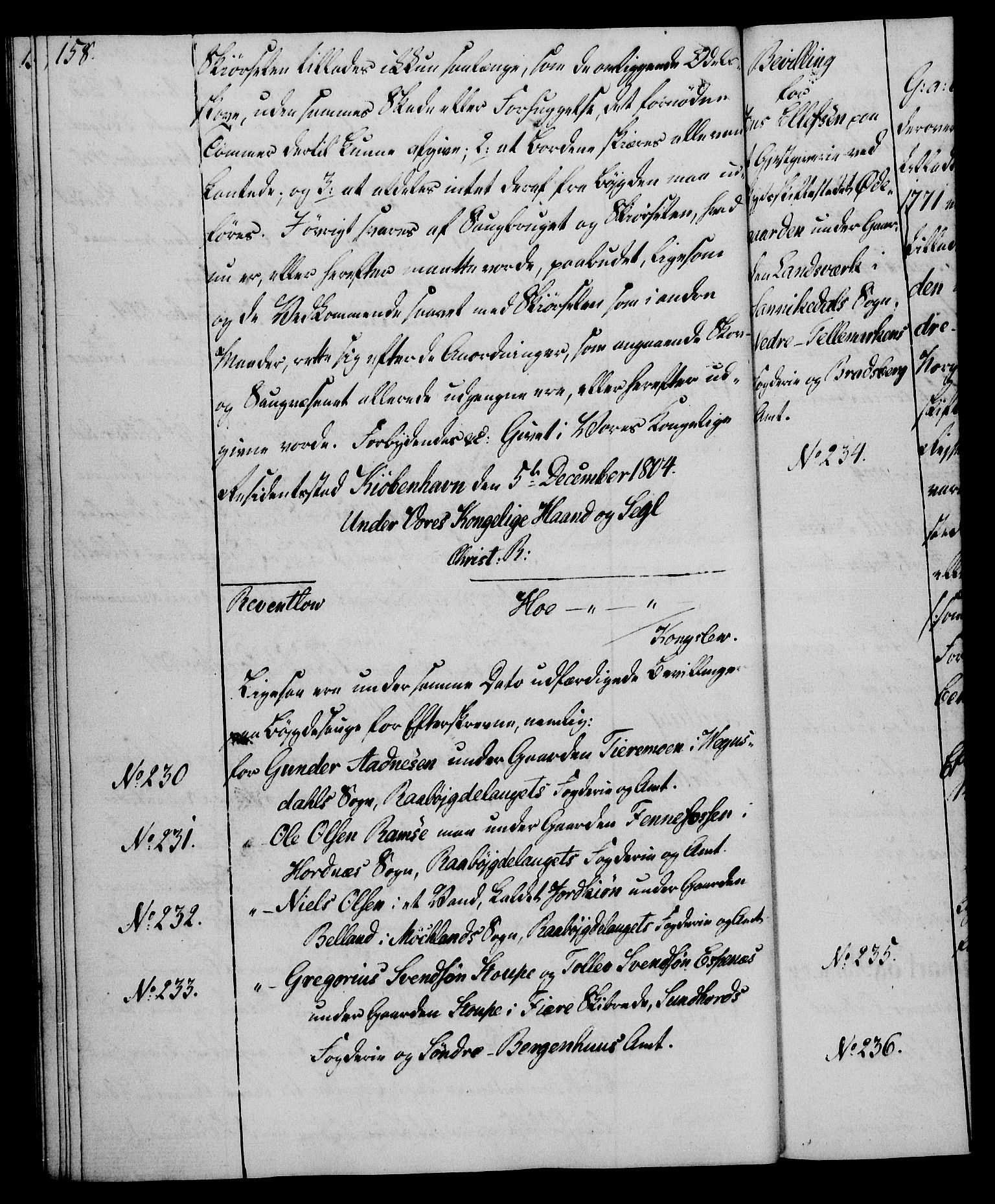 Rentekammeret, Kammerkanselliet, AV/RA-EA-3111/G/Gg/Gga/L0018: Norsk ekspedisjonsprotokoll med register (merket RK 53.18), 1804-1806, s. 158