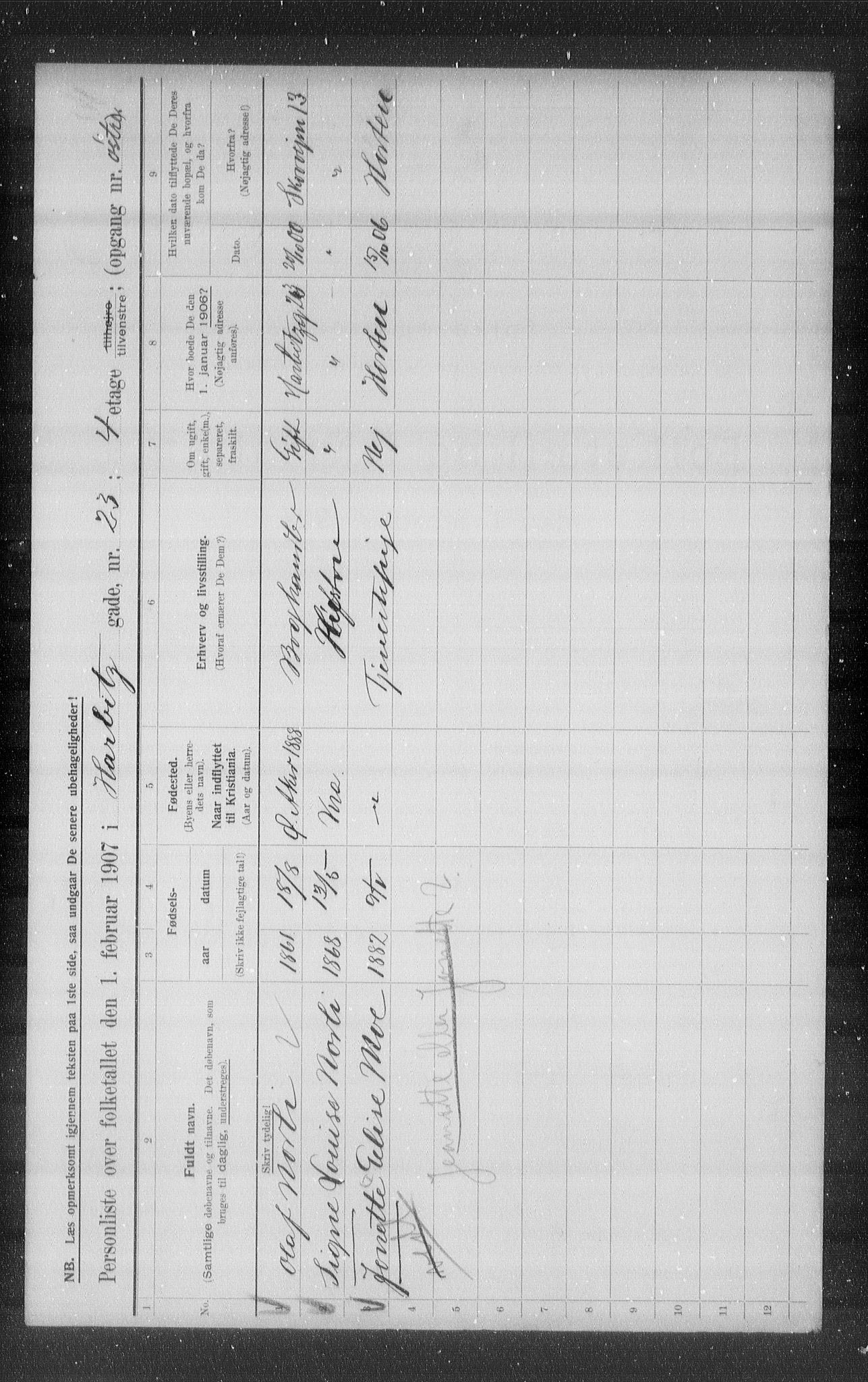 OBA, Kommunal folketelling 1.2.1907 for Kristiania kjøpstad, 1907, s. 18070