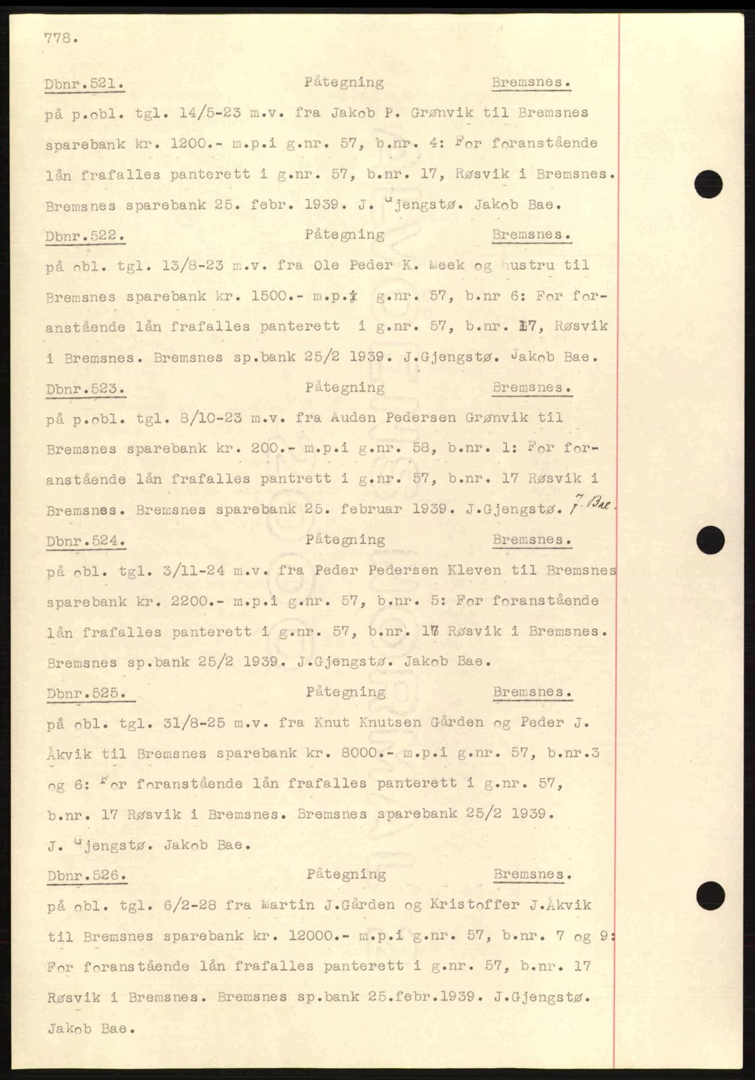 Nordmøre sorenskriveri, SAT/A-4132/1/2/2Ca: Pantebok nr. C80, 1936-1939, Dagboknr: 521/1939