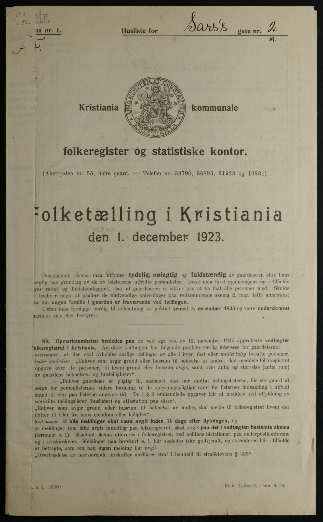 OBA, Kommunal folketelling 1.12.1923 for Kristiania, 1923, s. 98998