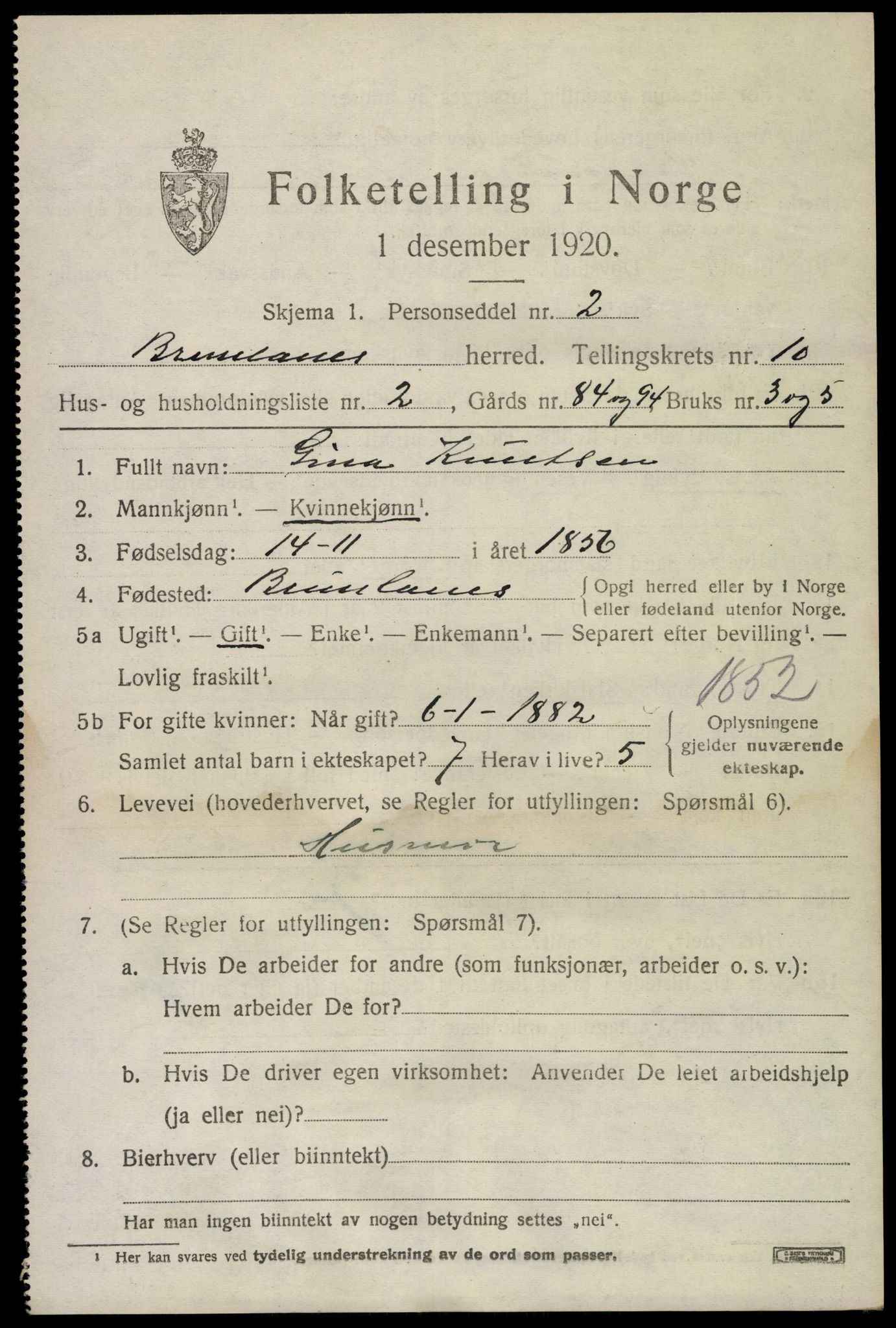 SAKO, Folketelling 1920 for 0726 Brunlanes herred, 1920, s. 8621