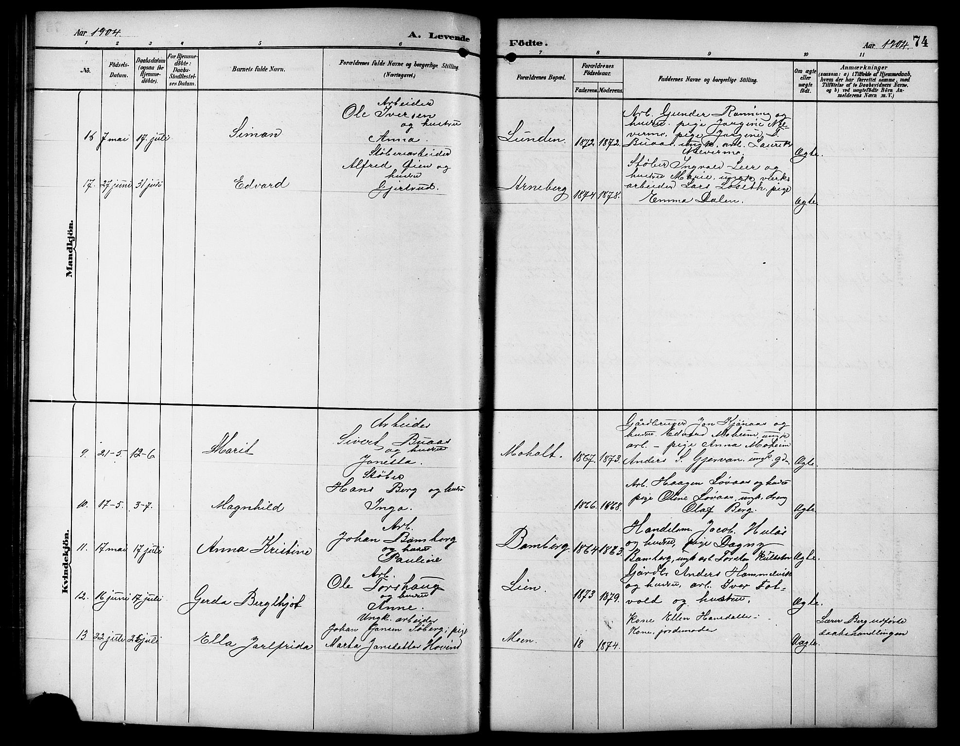 Ministerialprotokoller, klokkerbøker og fødselsregistre - Sør-Trøndelag, AV/SAT-A-1456/617/L0431: Klokkerbok nr. 617C01, 1889-1910, s. 74