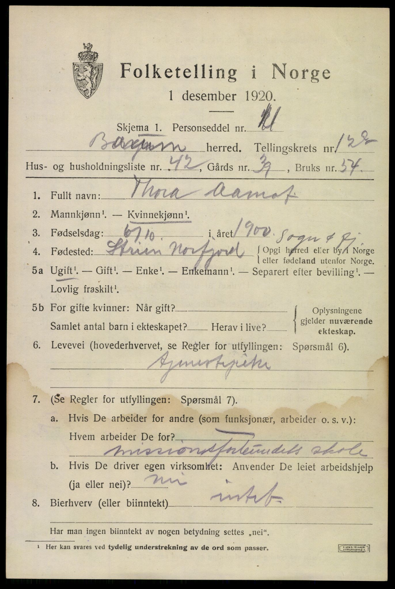 SAO, Folketelling 1920 for 0219 Bærum herred, 1920, s. 26462