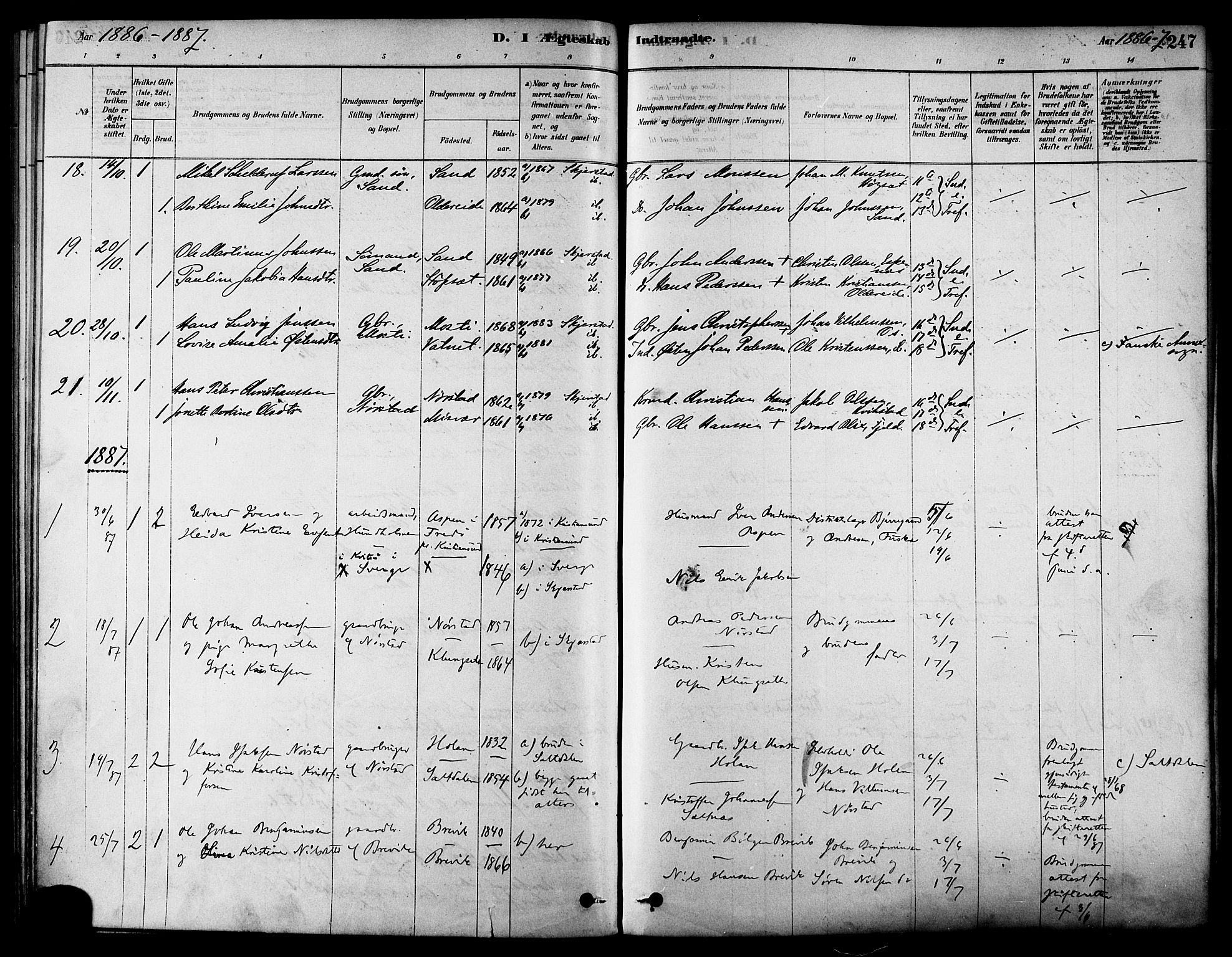 Ministerialprotokoller, klokkerbøker og fødselsregistre - Nordland, SAT/A-1459/852/L0740: Ministerialbok nr. 852A10, 1878-1894, s. 247