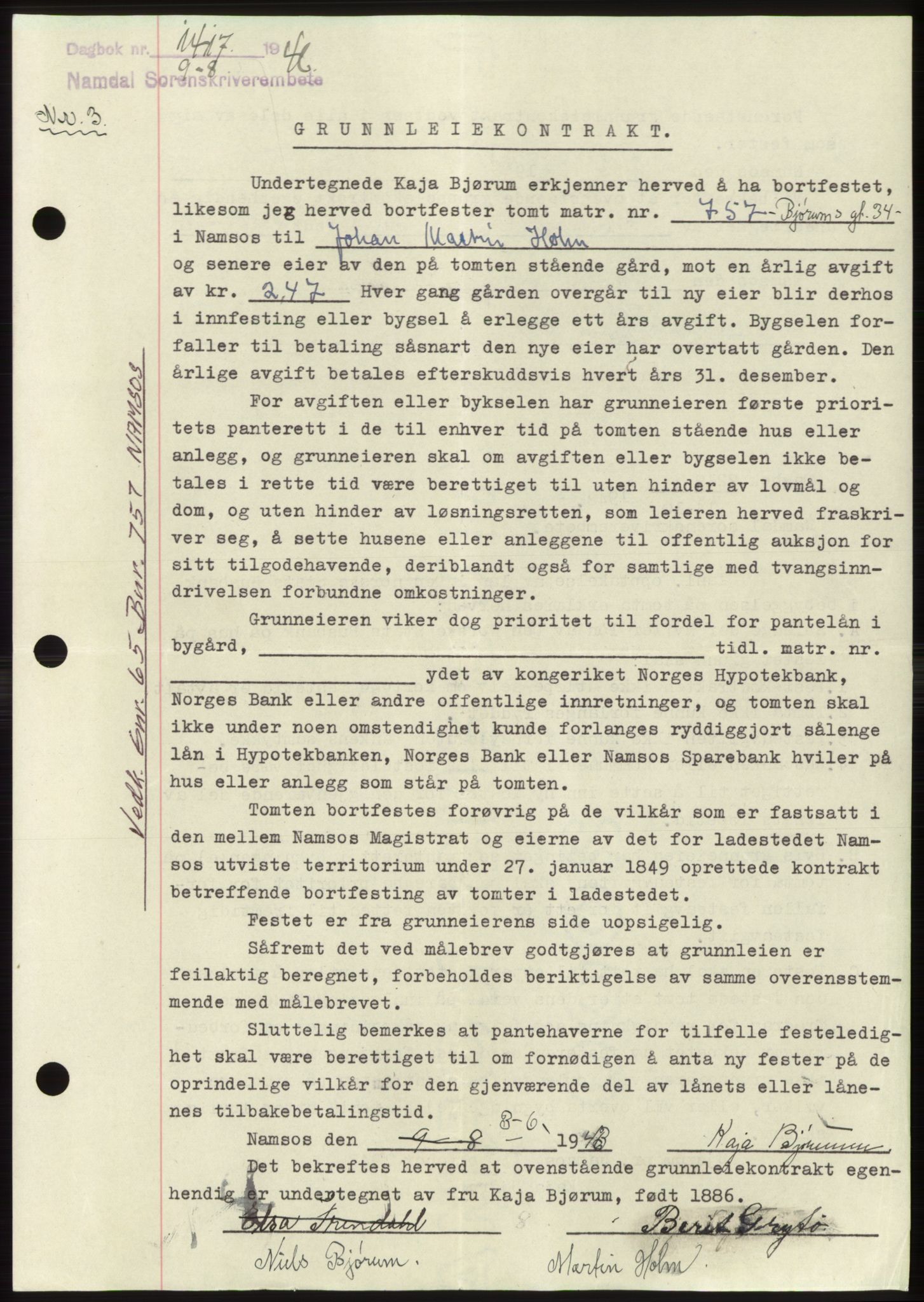 Namdal sorenskriveri, SAT/A-4133/1/2/2C: Pantebok nr. -, 1946-1946, Dagboknr: 1417/1946