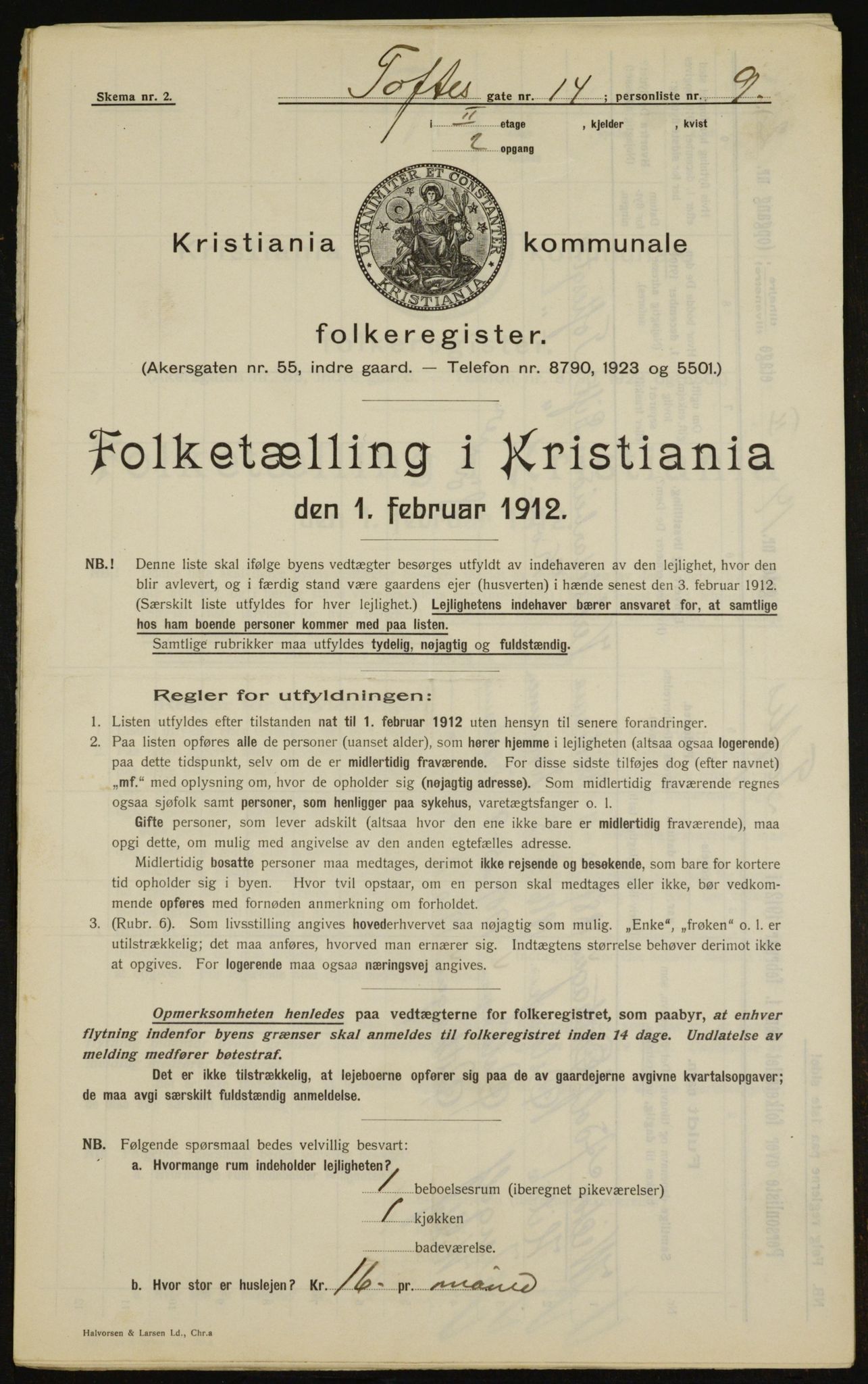 OBA, Kommunal folketelling 1.2.1912 for Kristiania, 1912, s. 111543