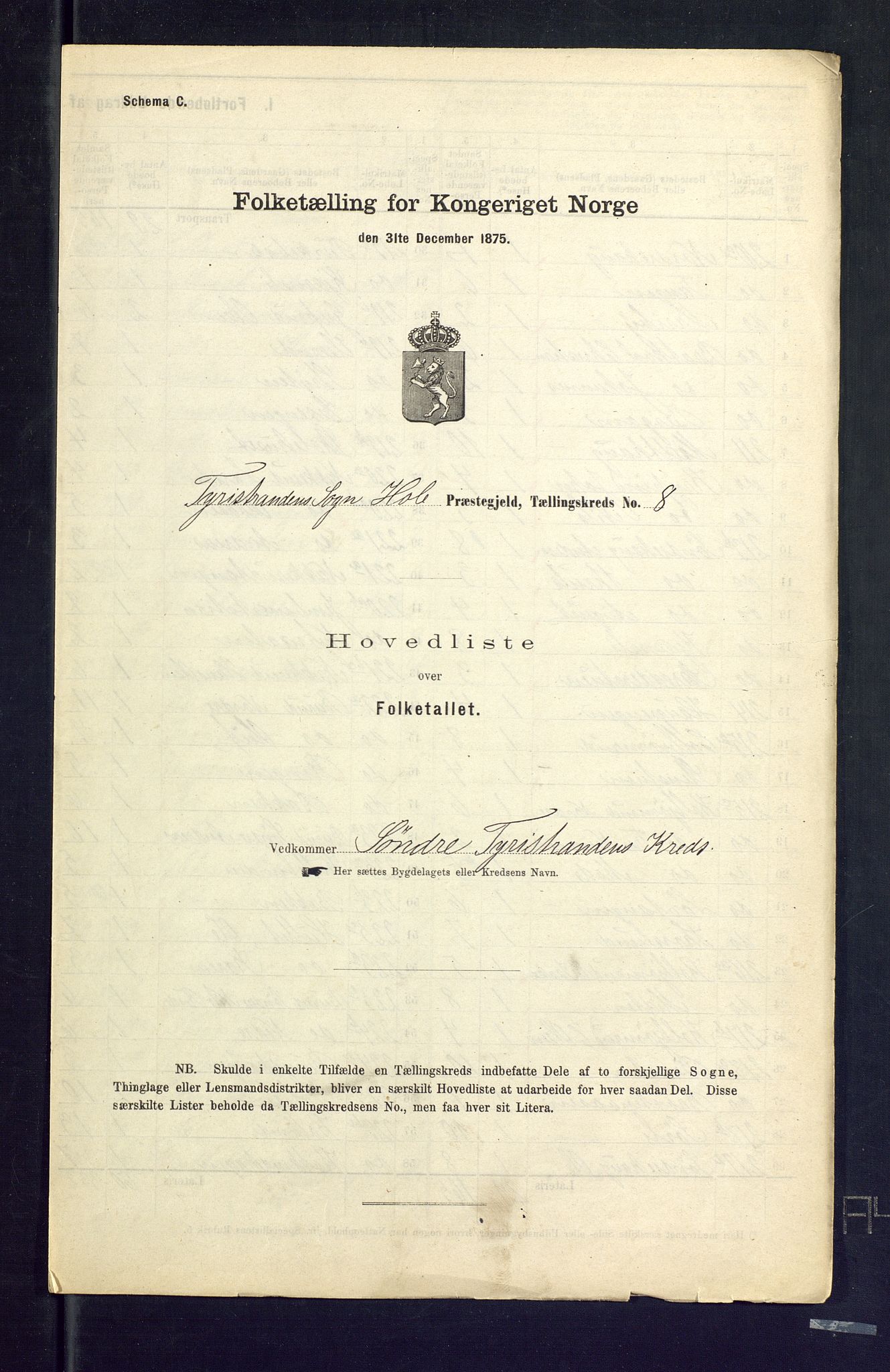 SAKO, Folketelling 1875 for 0612P Hole prestegjeld, 1875, s. 45