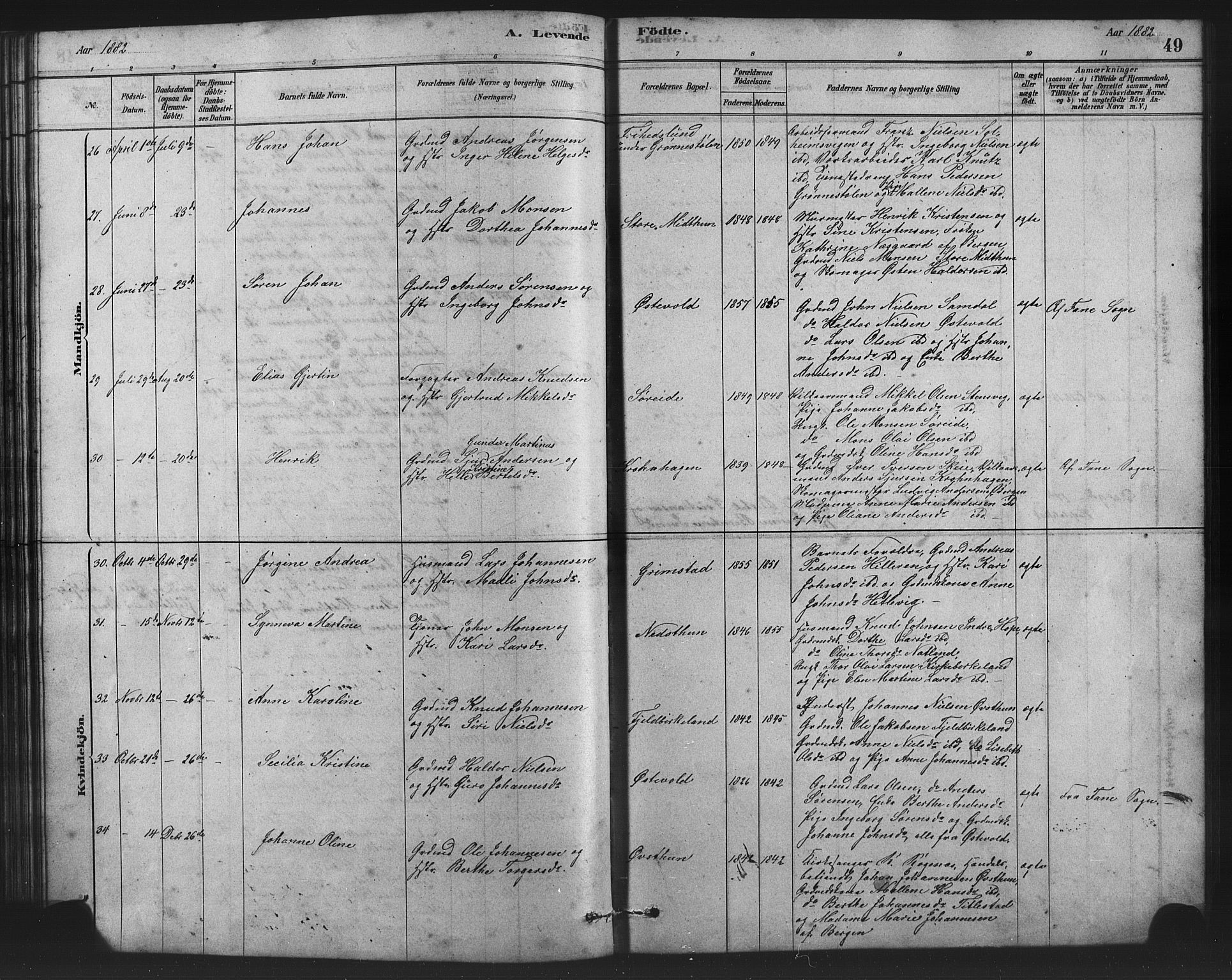 Birkeland Sokneprestembete, AV/SAB-A-74601/H/Hab: Klokkerbok nr. A 3, 1877-1887, s. 49